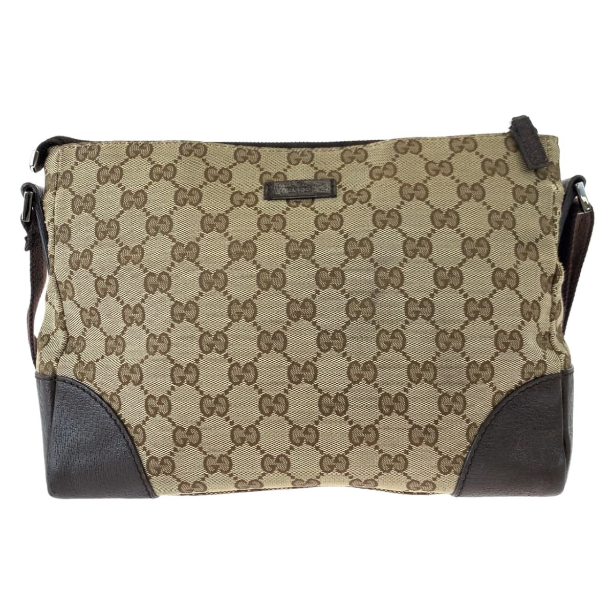 Gucci Gucci Gucci Beige Brown GG Canvas Leather Shoulder Messenger Bag 114273 Canvas Crossbody Bag 114273 in Very Good Condition Size ONE SIZE - 1 Thumbnail