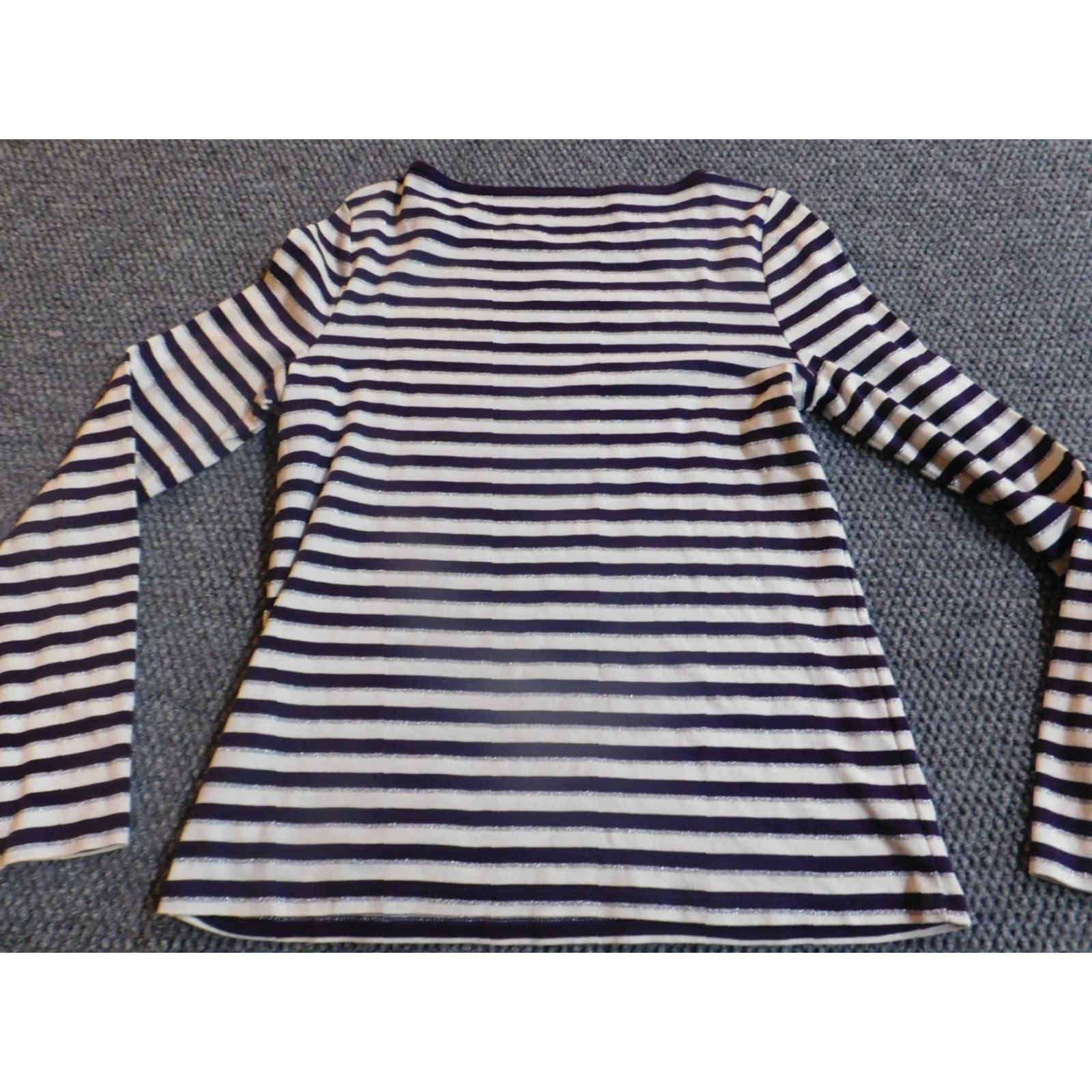 Talbots Talbots Womens Blouse PM Petites Purple Striped Pullover Crew Neck Long Sleeve Casual Rayon Button Size M / US 6-8 / IT 42-44 - 7 Thumbnail