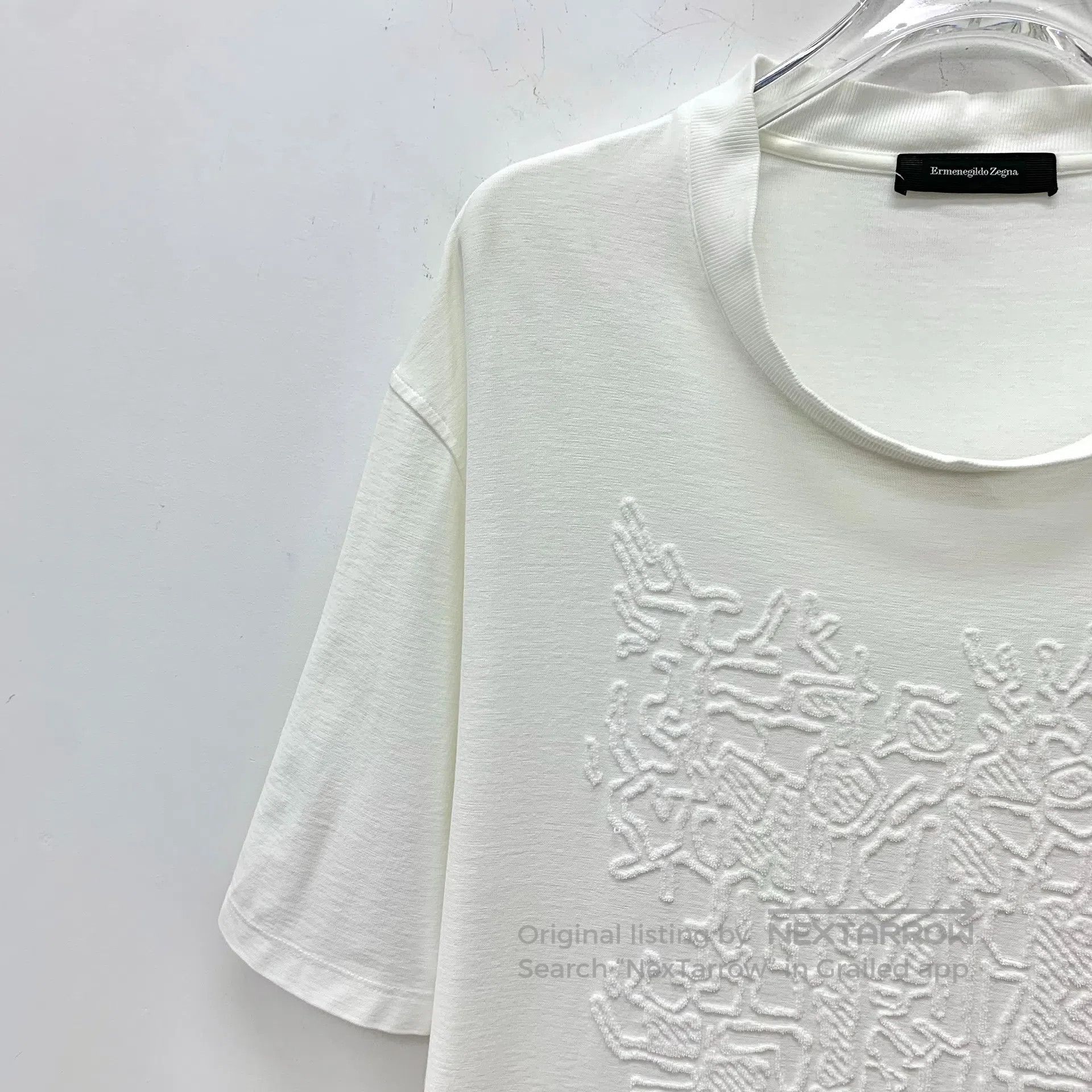 Ermenegildo Zegna Zegna White Jacquard Cotton Crewneck Short Sleeve T-Shirt| Size US XL / EU 56 / 4 - 3 Thumbnail