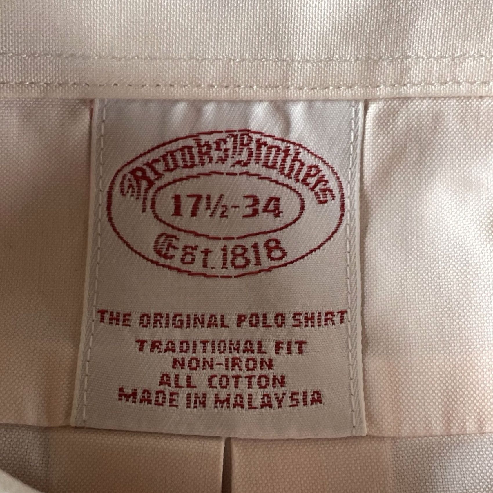 Brooks Brothers Brooks Brothers Dress Shirt Mens Regular Pink 17.5 34 Long Sleeve Button Up Cotton Non-Iron Size 48R - 2 Thumbnail