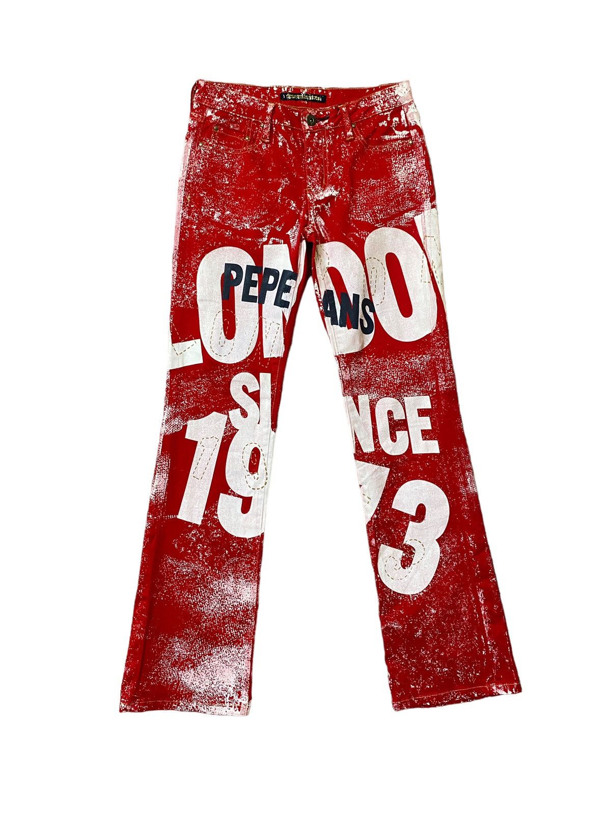 image of If Six Was Nine x Pepe Jeans Flare Pepe Jeans Paint Design Splashed Boot Cut Pants in Red (Size 26)