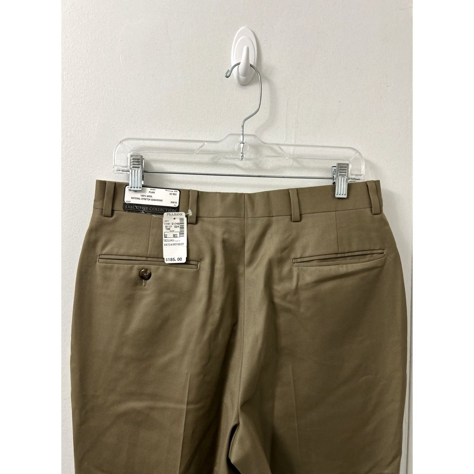 Vintage VINTAGE? No. (Original indicates Modern) Jos A Bank Executive Collection Dress Pants Mens 32x37 Tan 100% Wool Gabardine Stretch Flat Front Classic Size US 32 / EU 48 - 2 Thumbnail
