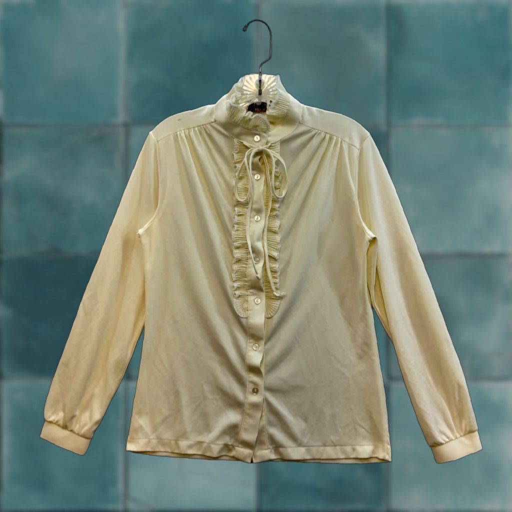 Vintage VINTAGE High Neck Button Up Top Blouse M Ivory Cream Edwardian Victorian Shirt Womens Size M / US 6-8 / IT 42-44 - 1 Thumbnail
