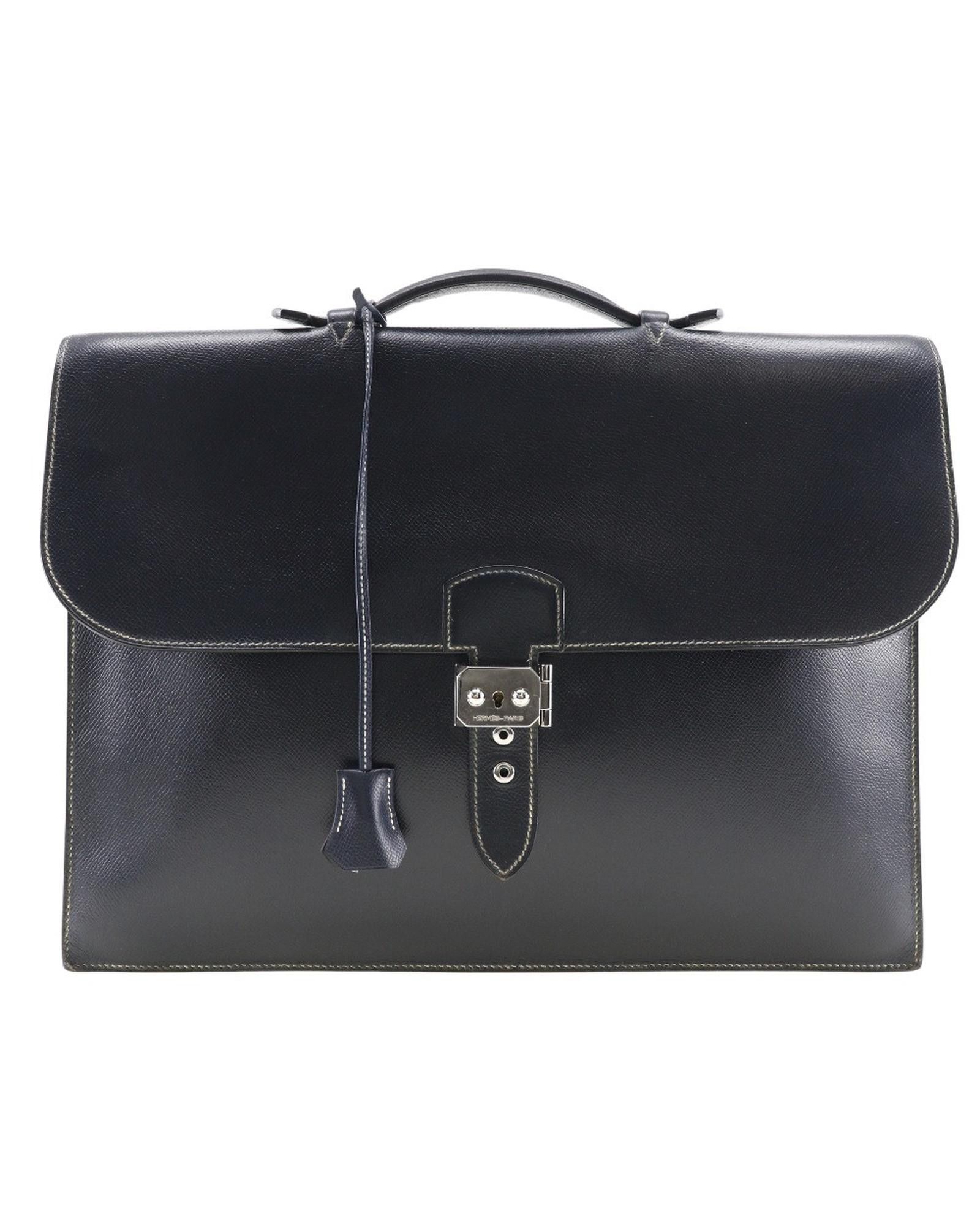 image of Hermes Brown Leather Briefcase Style Bag With Top Handle, Men's