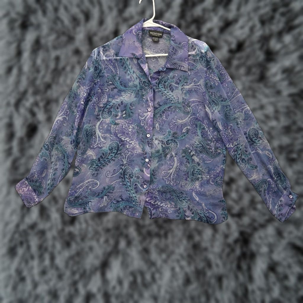 Vintage VINTAGE Notations Blouse Shirt M Purple Paisley Boho Sheer Button Up Layering Women Size M / US 6-8 / IT 42-44 - 1 Thumbnail