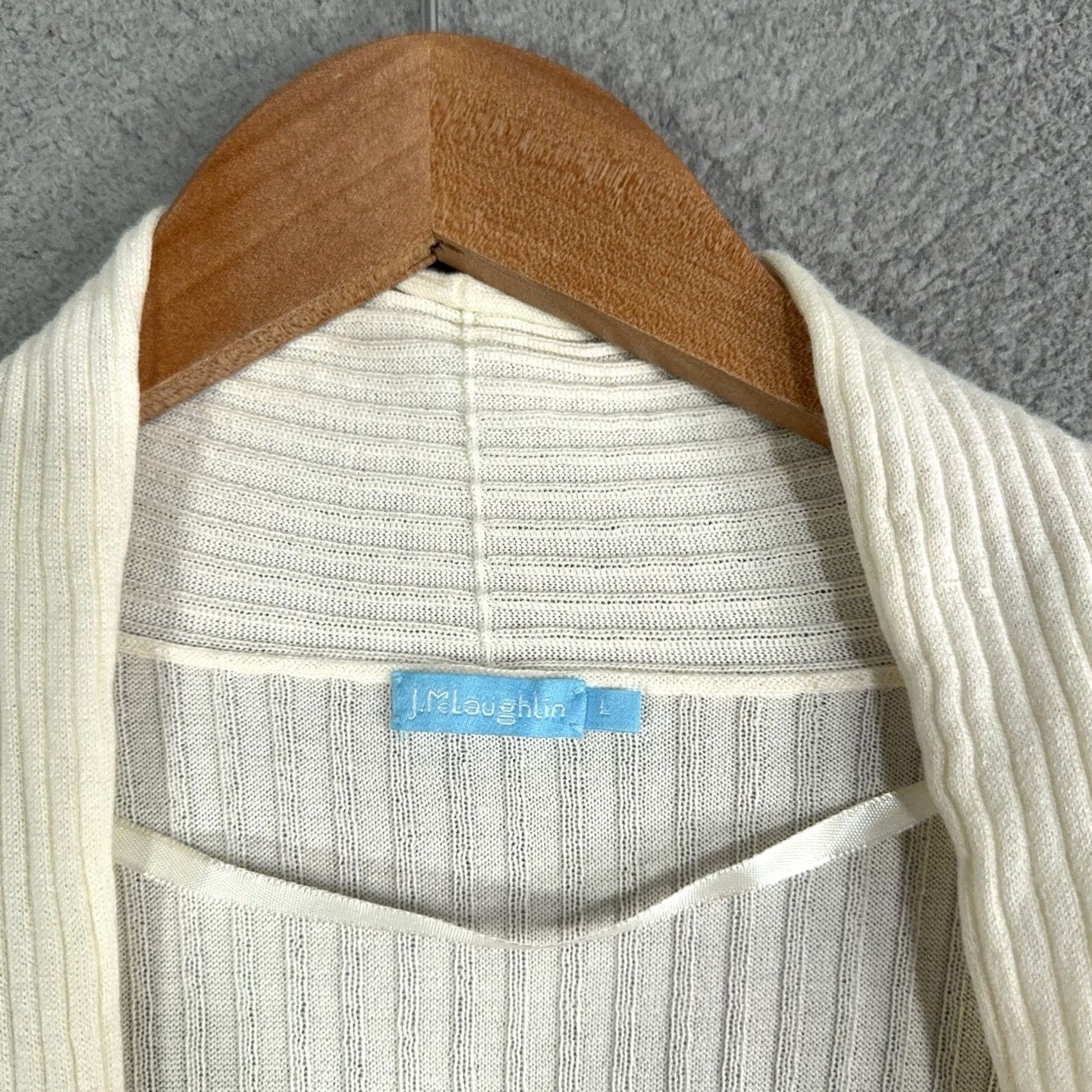 J.McLaughlin J. McLaughlin Cardigan Womens Large Ivory Knit Lightweight Open Rib Modal Cotton Knit Sweater) Size L / US 10 / IT 46 - 2 Thumbnail