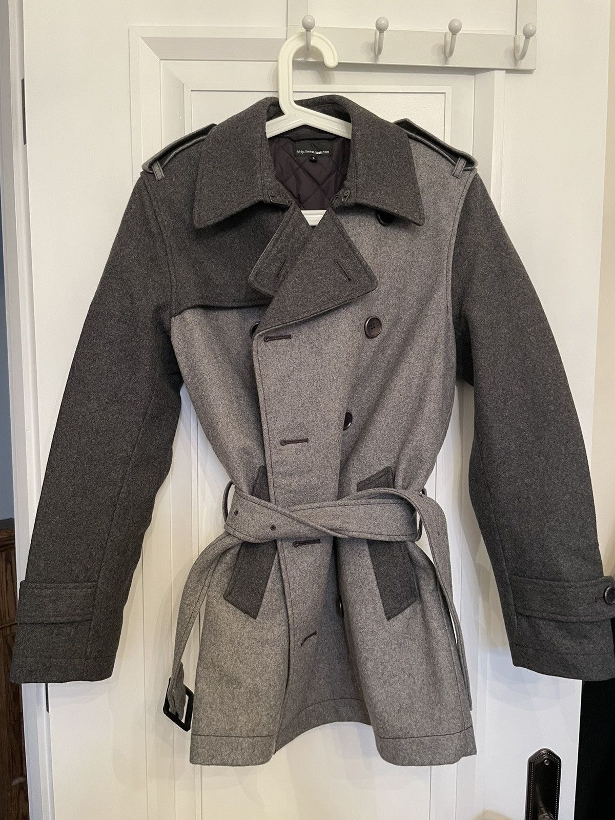 image of Izzue Trench Coat In Wool in Grey, Men's (Size XS)