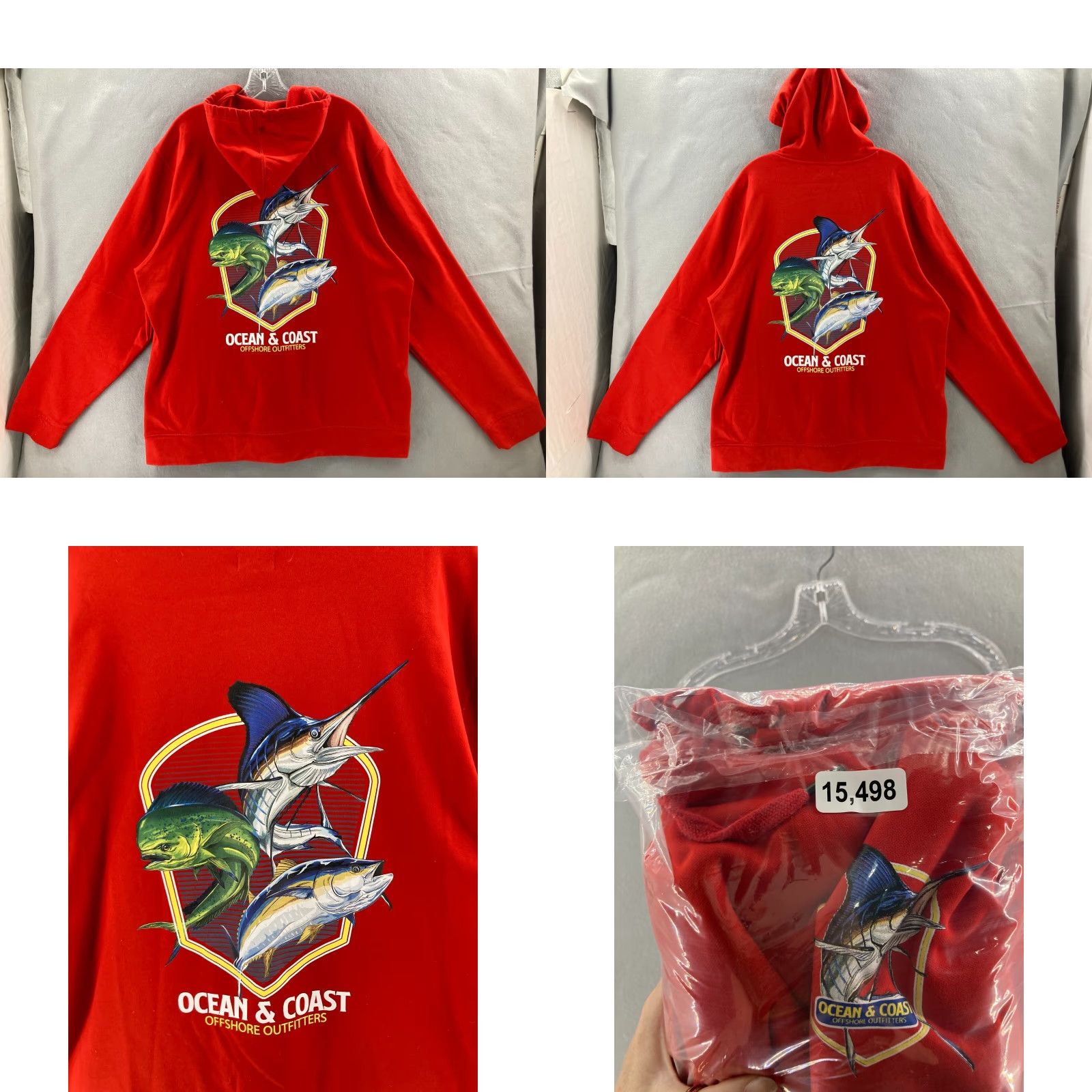 Vintage Ocean and Coast Hoodie Mens XXL Red Long Sleeve Graphic Game Fish Size US XXL / EU 58 / 5 - 10 Thumbnail
