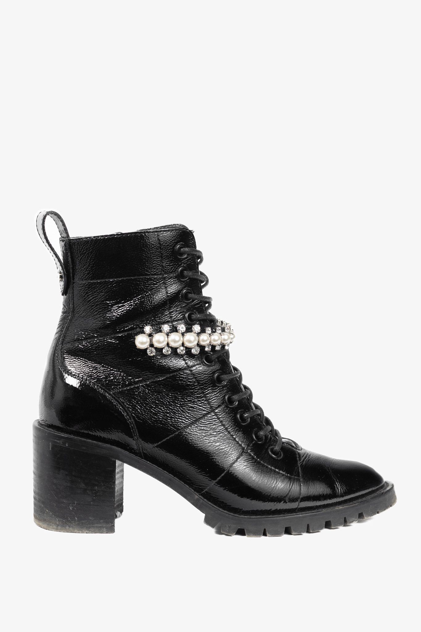 Jimmy Choo Jimmy Choo Cruz 65 Naplack Crystal/Pearl Piece Combat Boots Size US 7 / IT 37 - 1 Thumbnail