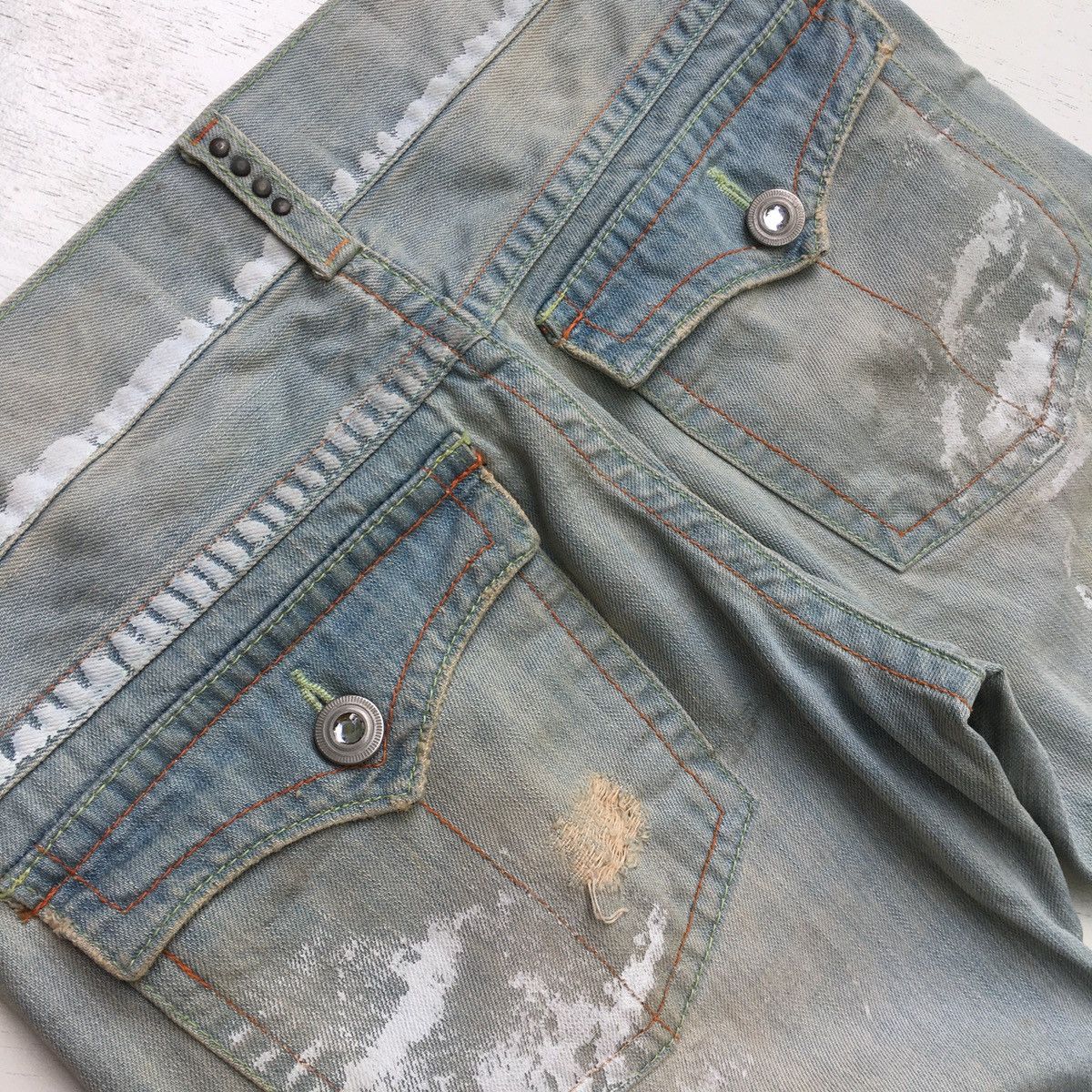 Japanese Brand Trashed Flared Denim Low Rise Paint Splash Size US 32 / EU 48 - 16 Thumbnail
