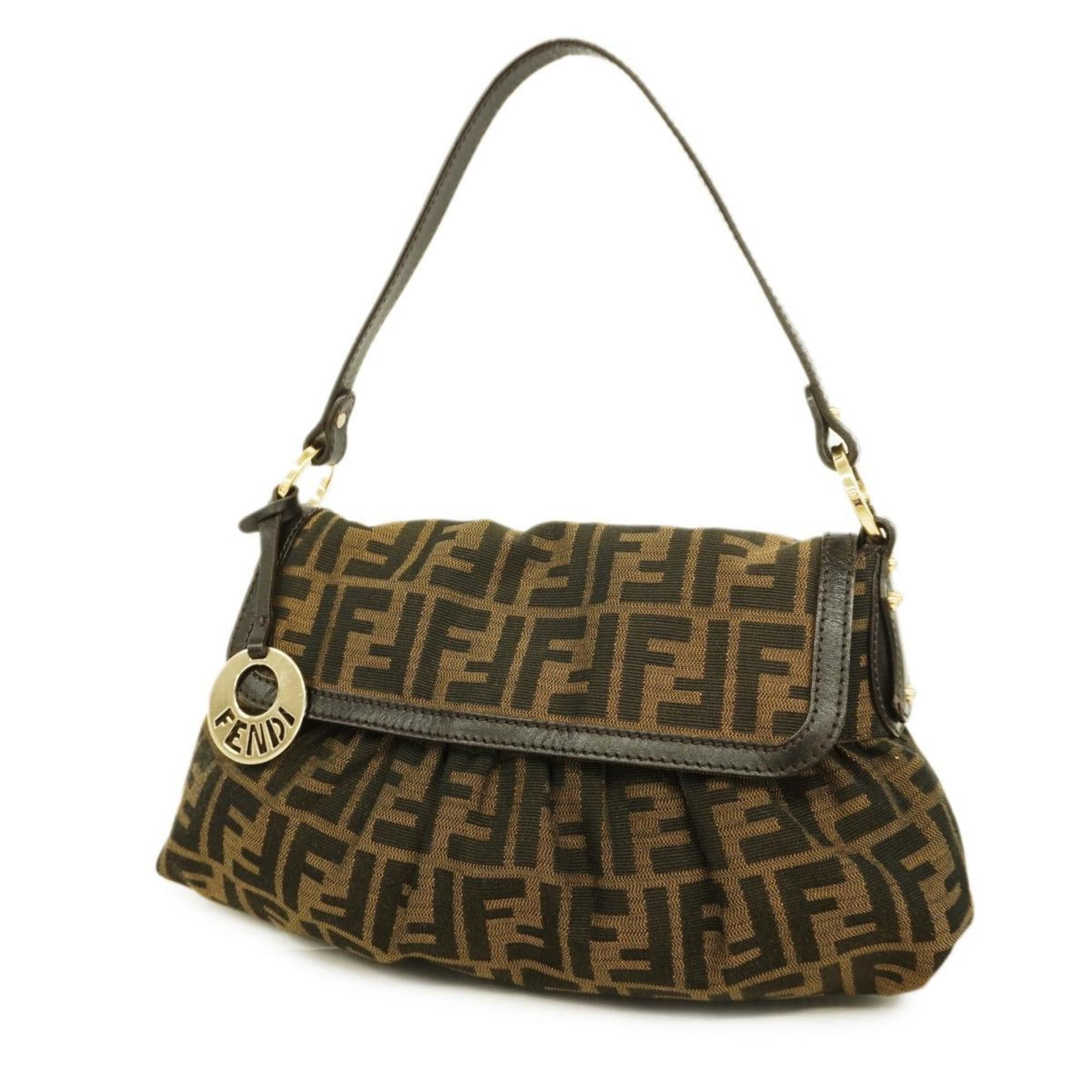 image of Fendi Handbag Zucca Nylon Canvas Brown Champagne Ladies, Women's