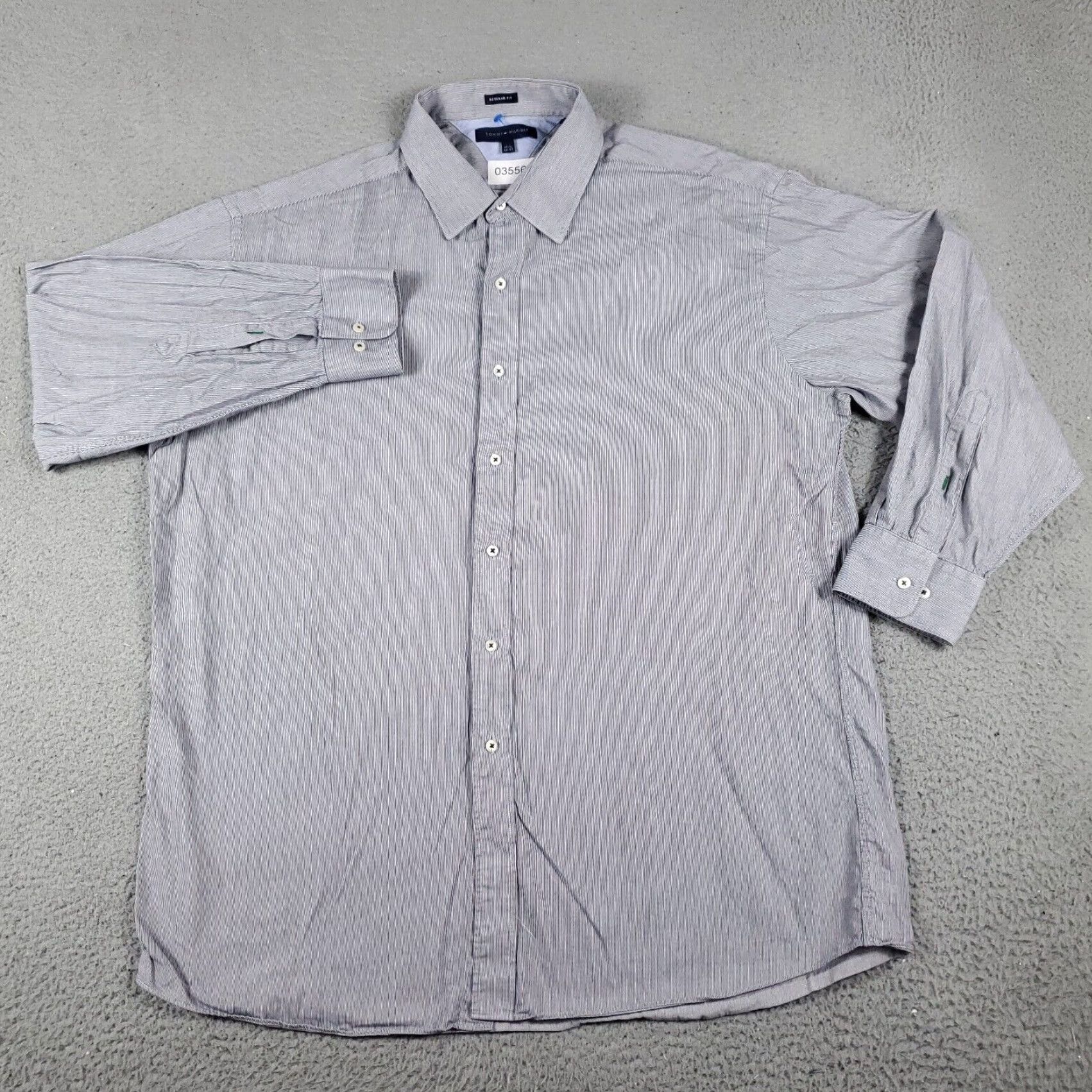 Tommy Hilfiger Tommy Hilfiger Blue Striped Dress Shirt Mens 17.5 Long Sleeve Button Up Size 46R - 2 Thumbnail
