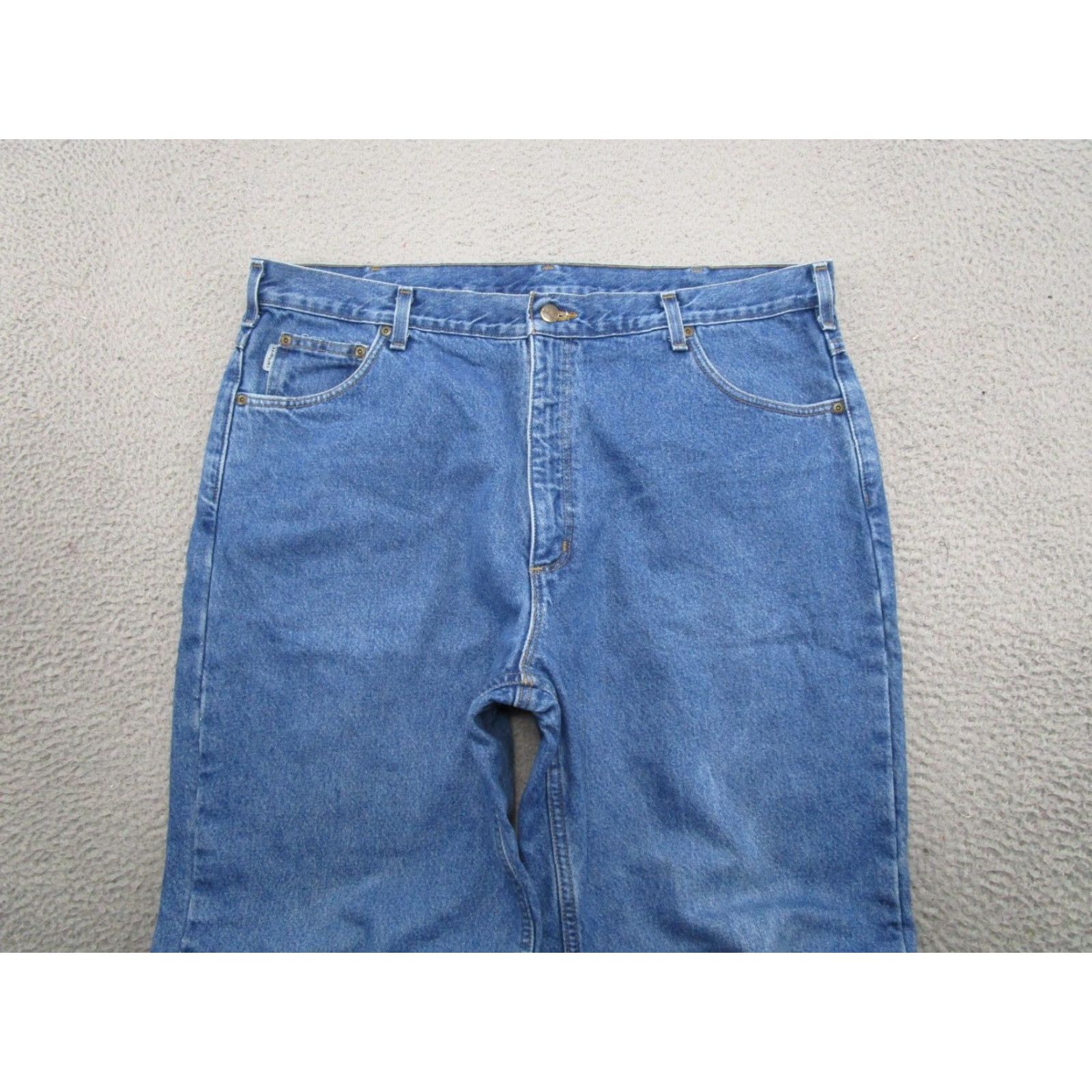 Carhartt VINTAGE Carhartt Jeans Mens 42x30 Blue Relaxed Fit Denim Trouser B172 DST Hardwearing Belt Loops 5-Pocket Logo Zipper Button Size US 42 / EU 58 - 3 Thumbnail
