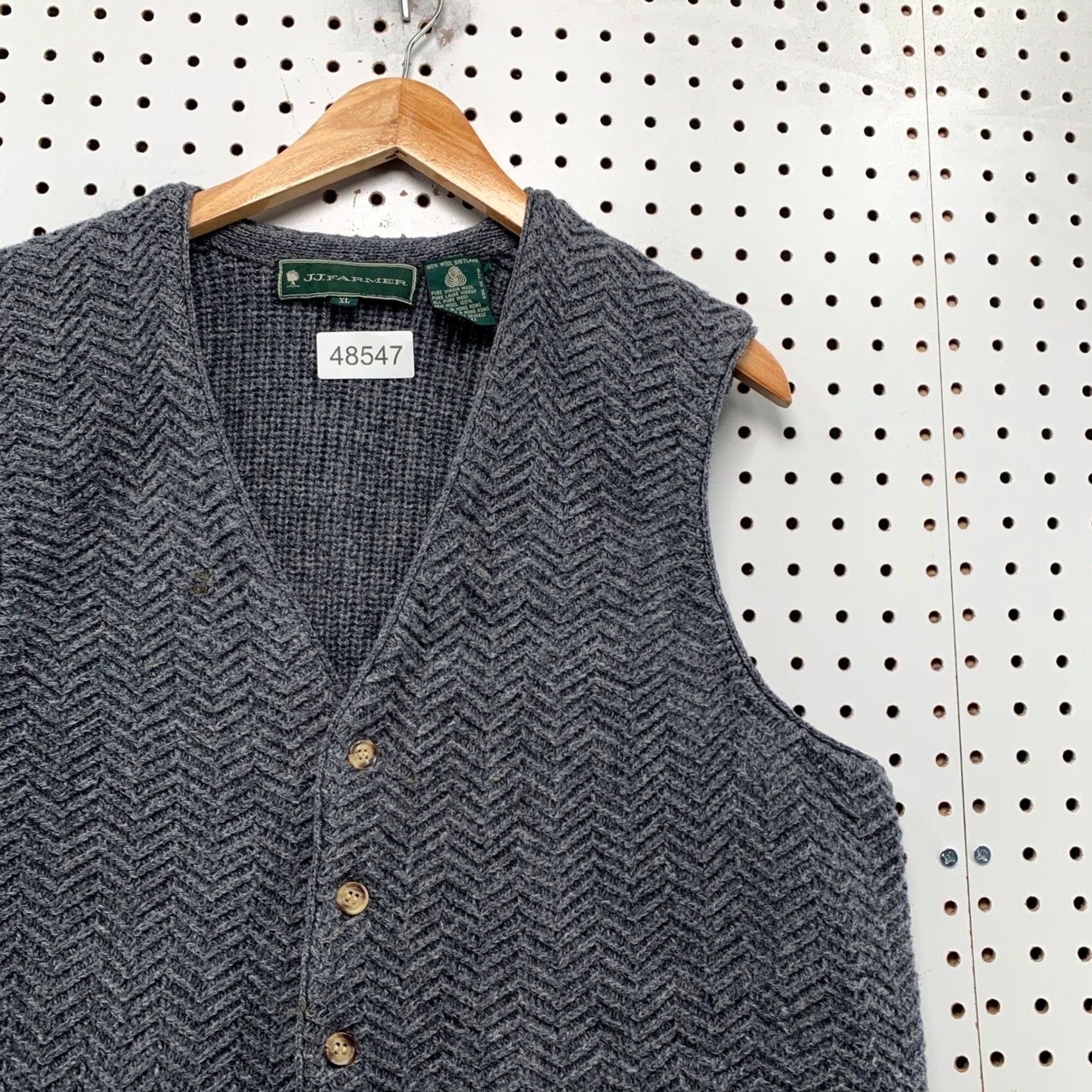 Vintage VINTAGE J.J. Farmer Sweater Vest Mens XL Grey 90s Wool Shetland Herringbone Size US XL / EU 56 / 4 - 7 Thumbnail