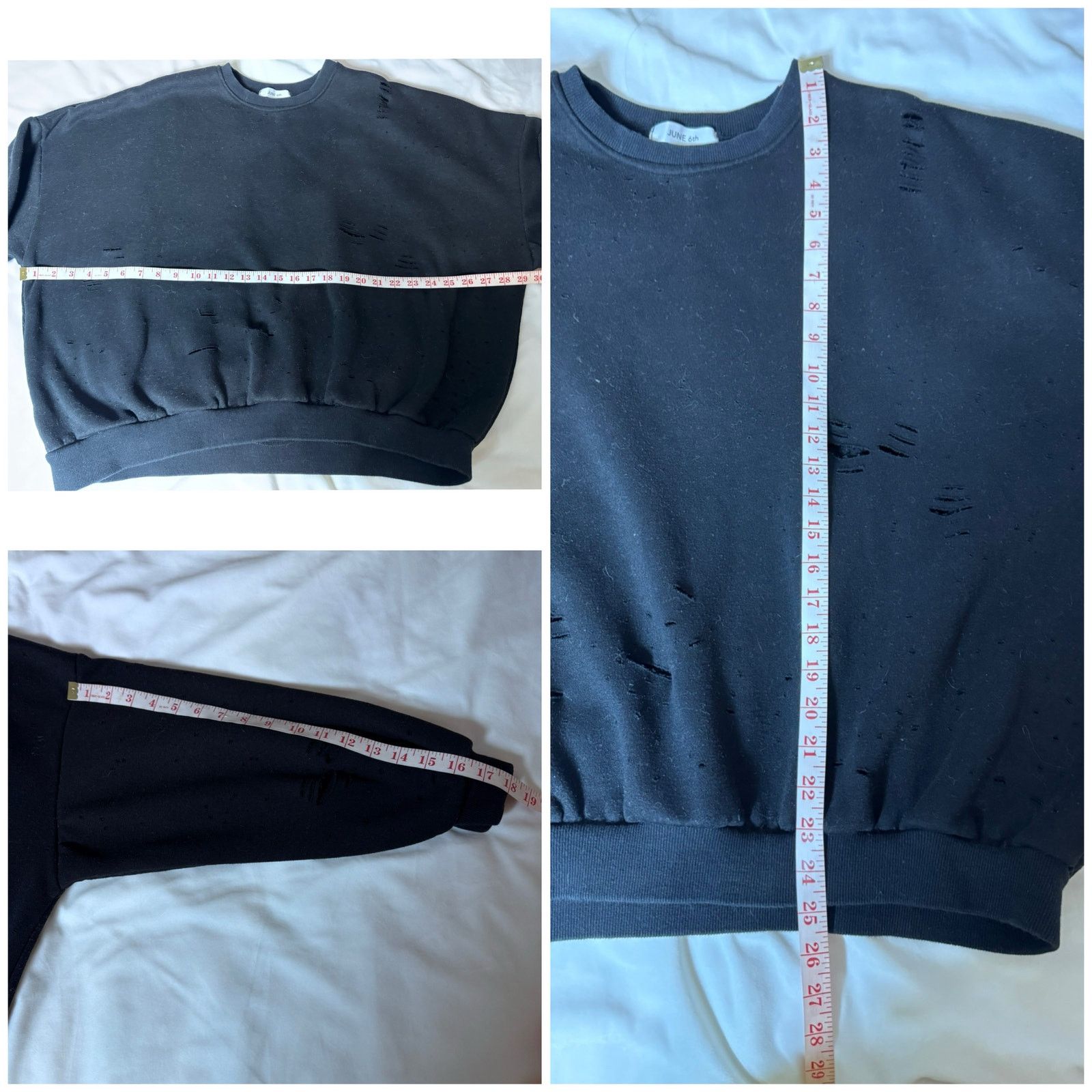 Other June 6th Distressed Black Oversized Pullover Sweatshirt Size M / US 6-8 / IT 42-44 - 7 Thumbnail