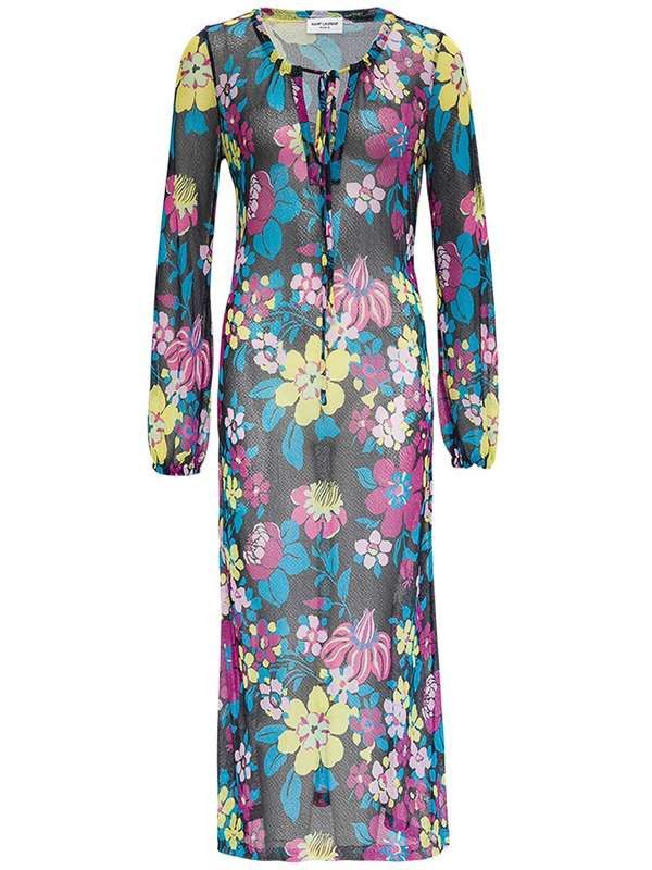Saint Laurent Paris o1bcso1str1125 Long Knit Dress Floral Voscose in Multicolor Size XS / US 0-2 / IT 36-38 - 1 Thumbnail