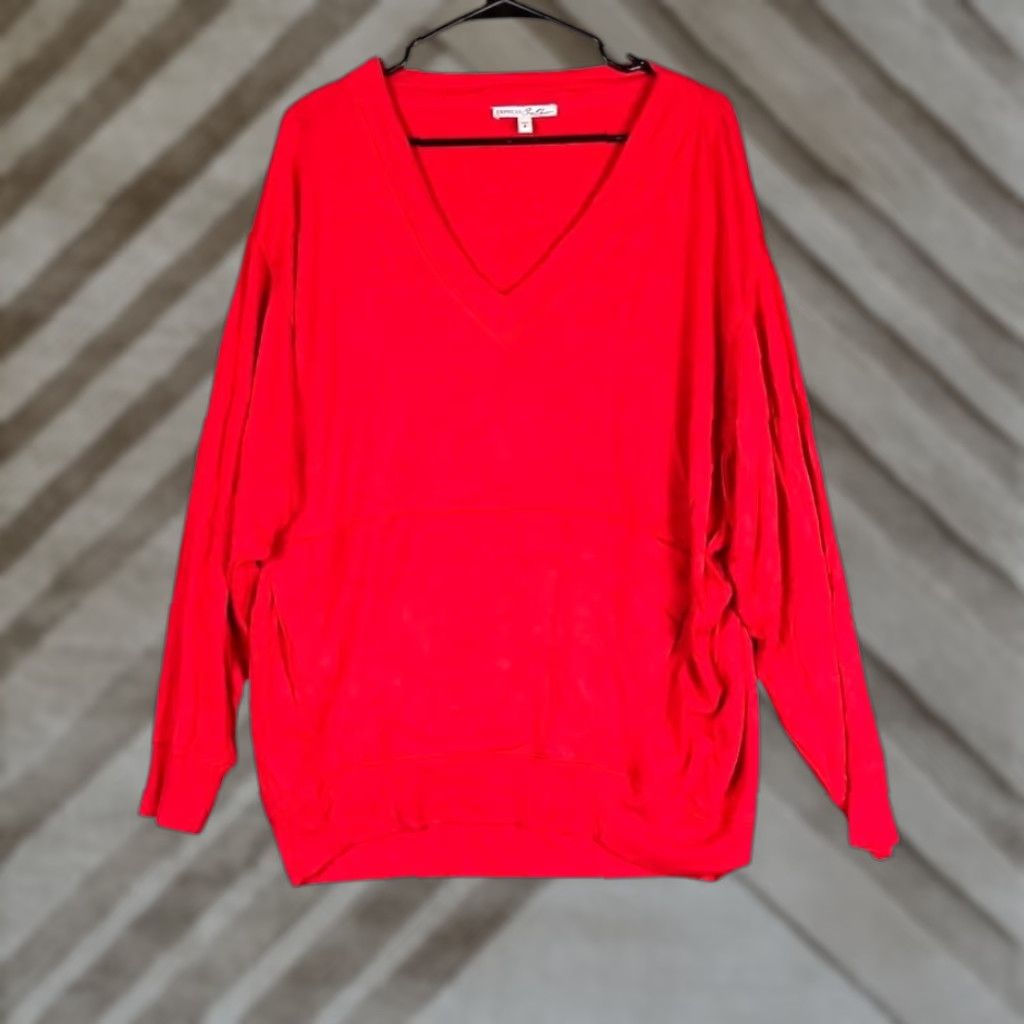 Express Express Womens Sweater Red V Neck Long Sleeve Relaxed Rayon Blend Small Size S / US 4 / IT 40 - 1 Thumbnail