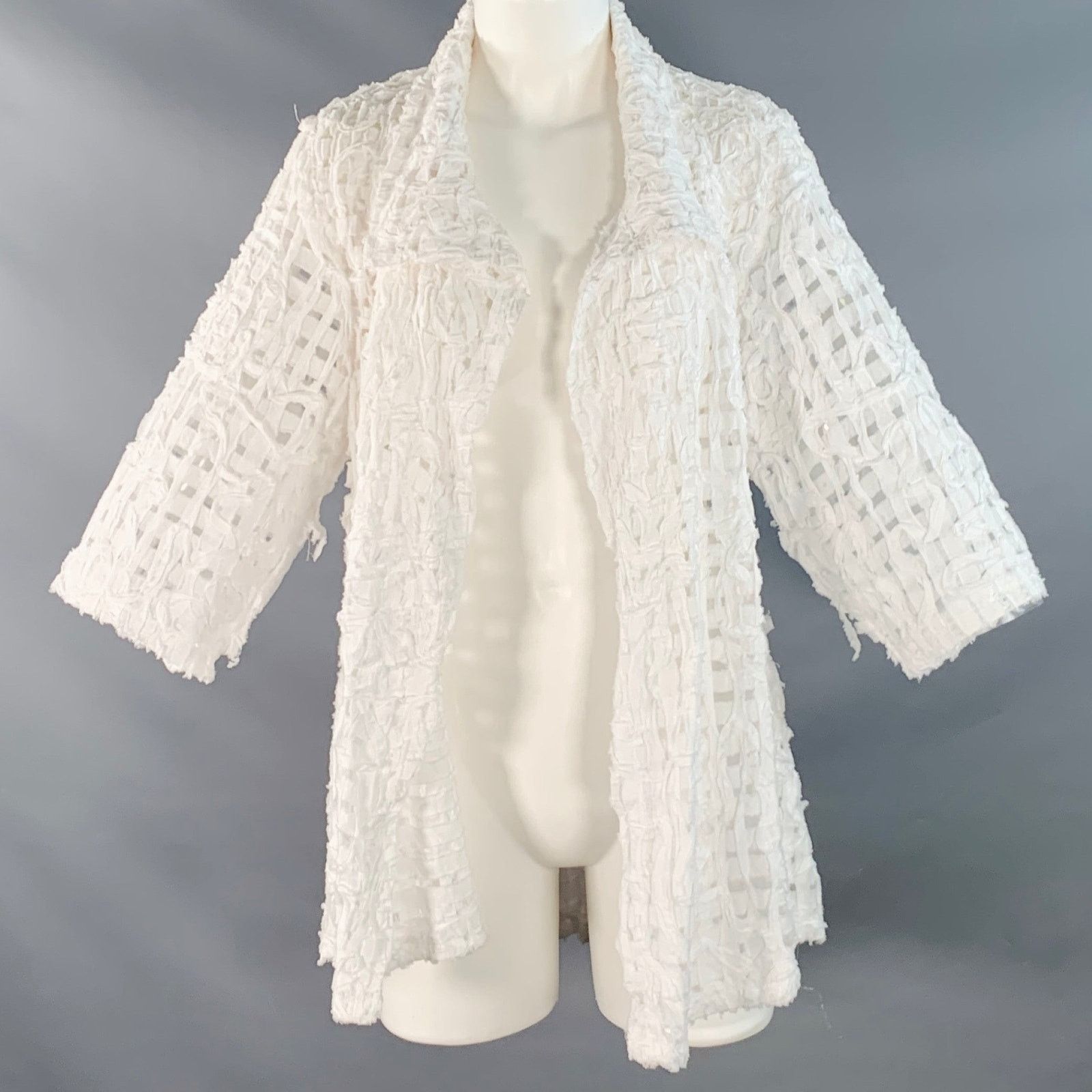 Other KIYO Size M White Cotton Woven Open Front Jacket Blazer Size M / US 6-8 / IT 42-44 - 1 Thumbnail
