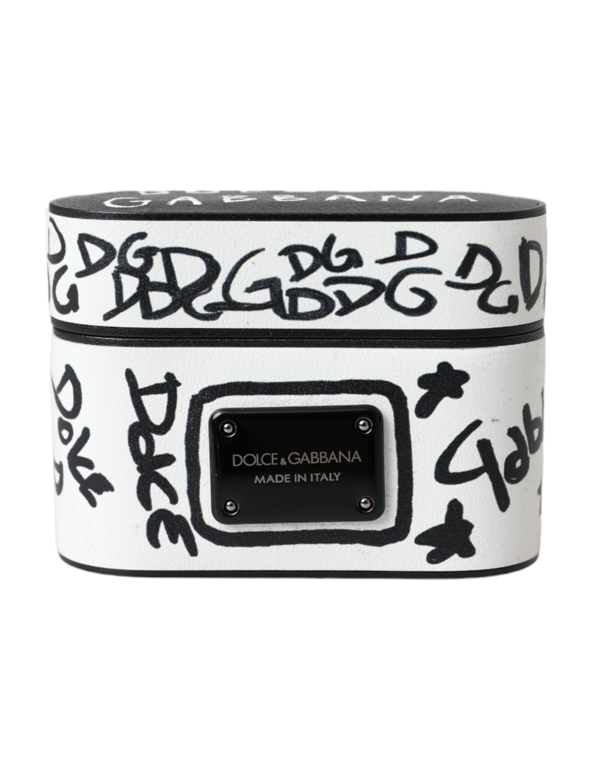 Dolce & Gabbana Black White Leather Scribble Embossed Logo Airpods Women's Size ONE SIZE - 1 Thumbnail