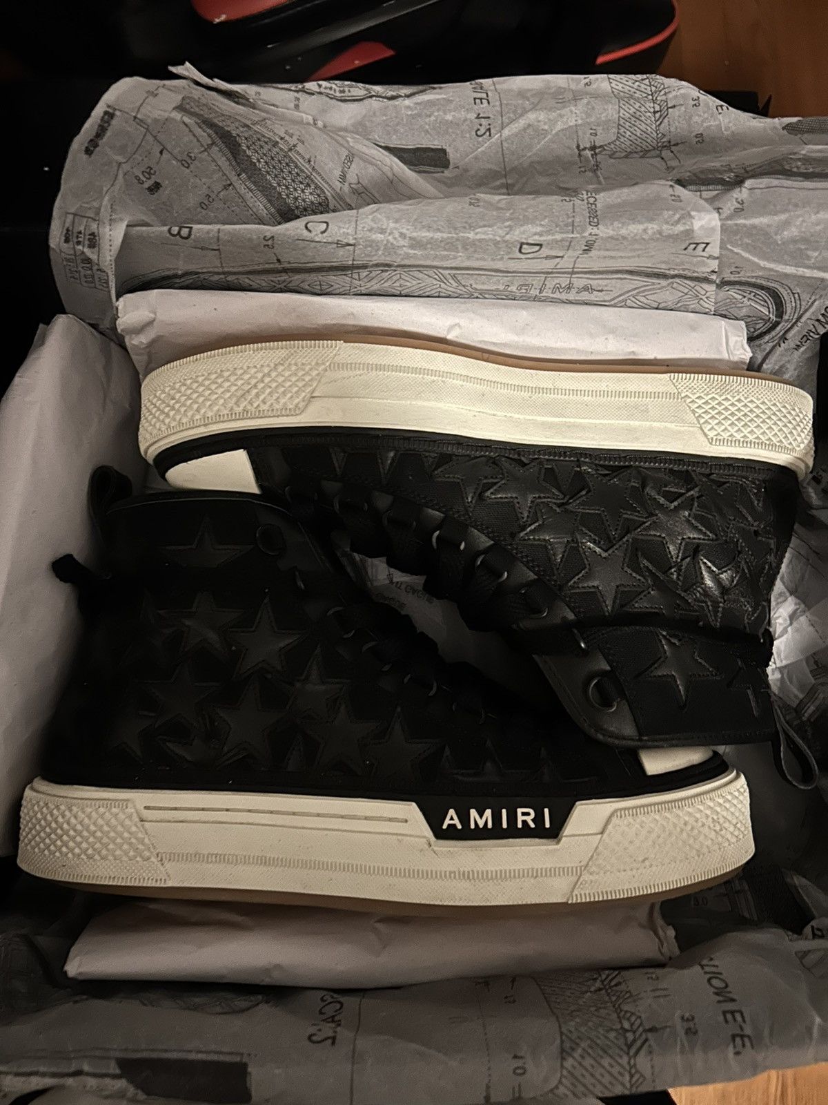image of Amiri Stars Court High-Top Shoes in Black, Men's (Size 9)