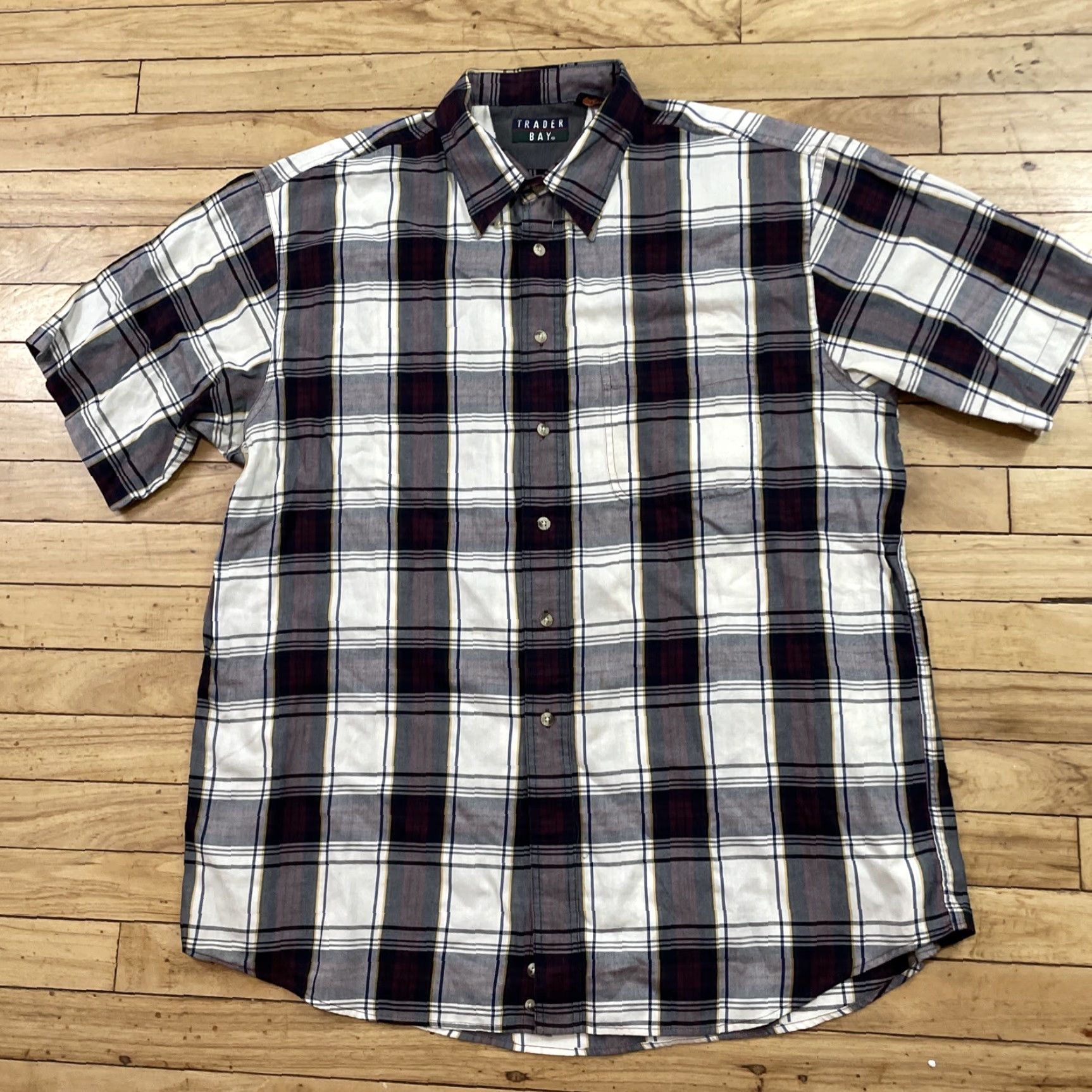 Vintage VINTAGE Trader Bay Button-Up Shirt Men XLT Purple Gray Plaid Outdoor Oxford XL Tall Size US XL / EU 56 / 4 - 3 Thumbnail