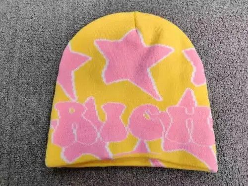 Other Rich Star All Over Graphic No Cuff Beanie Hat Yellow Size ONE SIZE - 3 Thumbnail