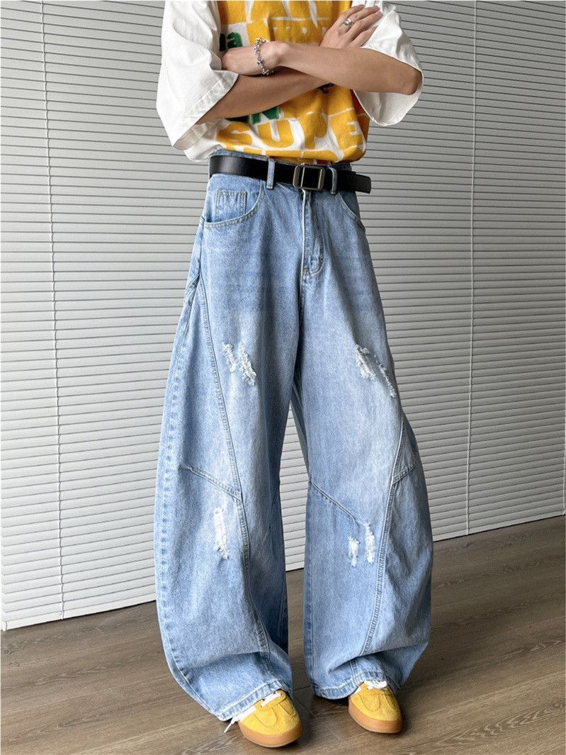 Japanese Brand Loose straight leg ripped wide leg jeans Size US 32 / EU 48 - 5 Thumbnail