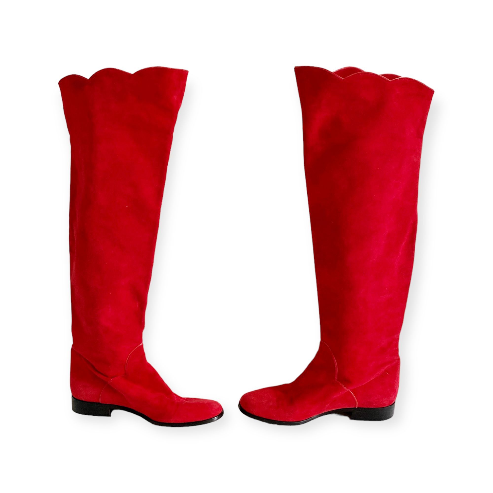 Yves Saint Laurent Vintage Yves Saint Laurent red suede long boots, Size 7 Size US 7 / IT 37 - 4 Thumbnail