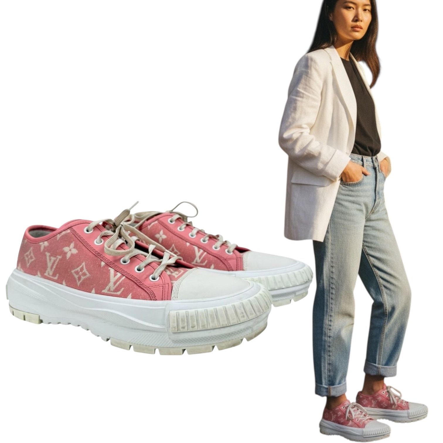Louis Vuitton Louis Vuitton Monogram Pink Cotton Denim Low Top Sneakers 42 Size US 12 / IT 42 - 1 Thumbnail