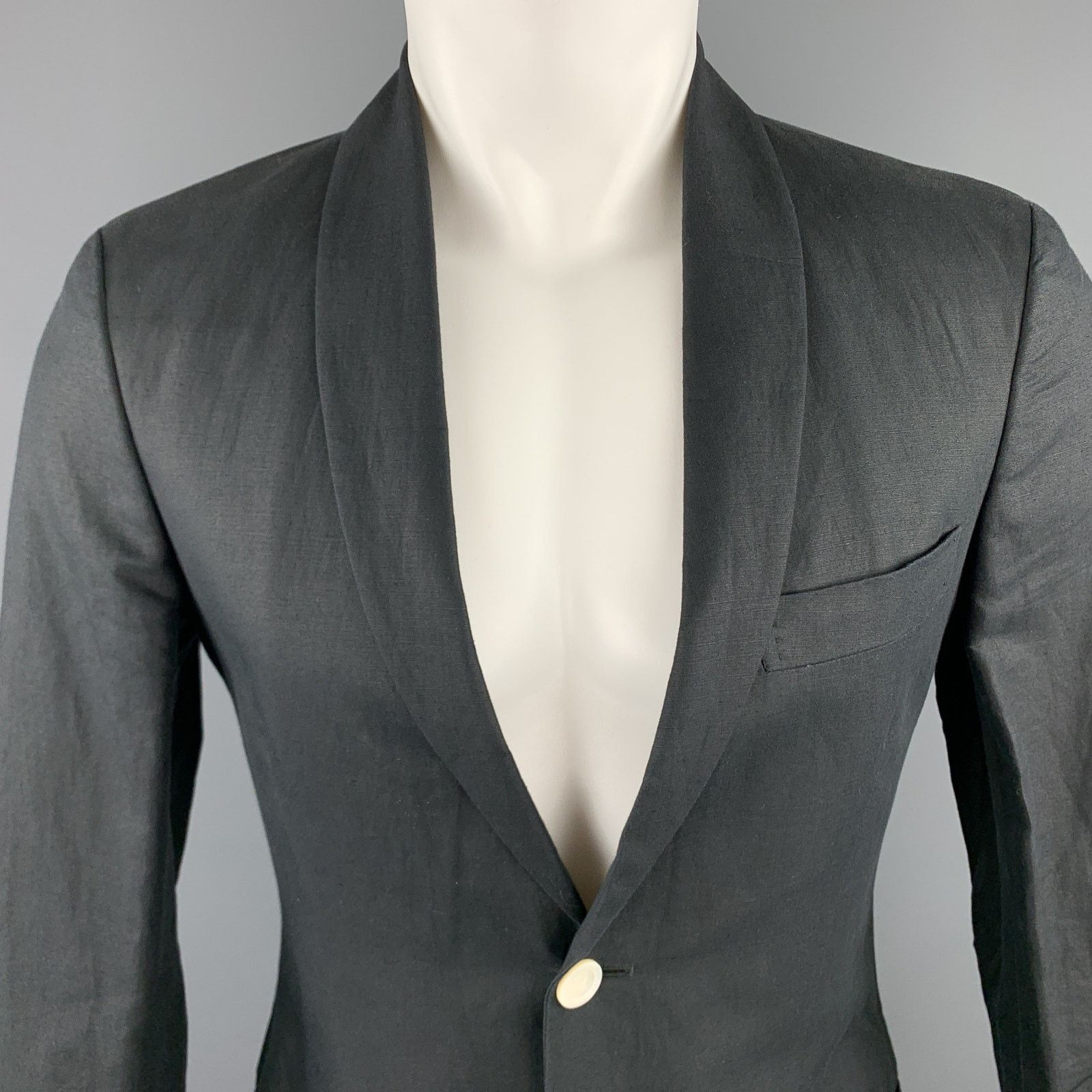 Michael Bastian Size 36 Navy Linen / Cotton Shawl Collar Sport Coat Size 36R - 2 Thumbnail