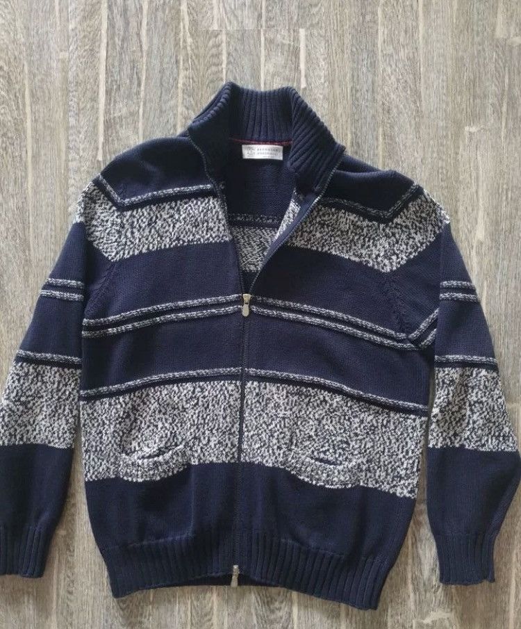 image of Brunello Cucinelli Cotton Pocket Detail Zip Up Cardigan, Men's (Size Medium)