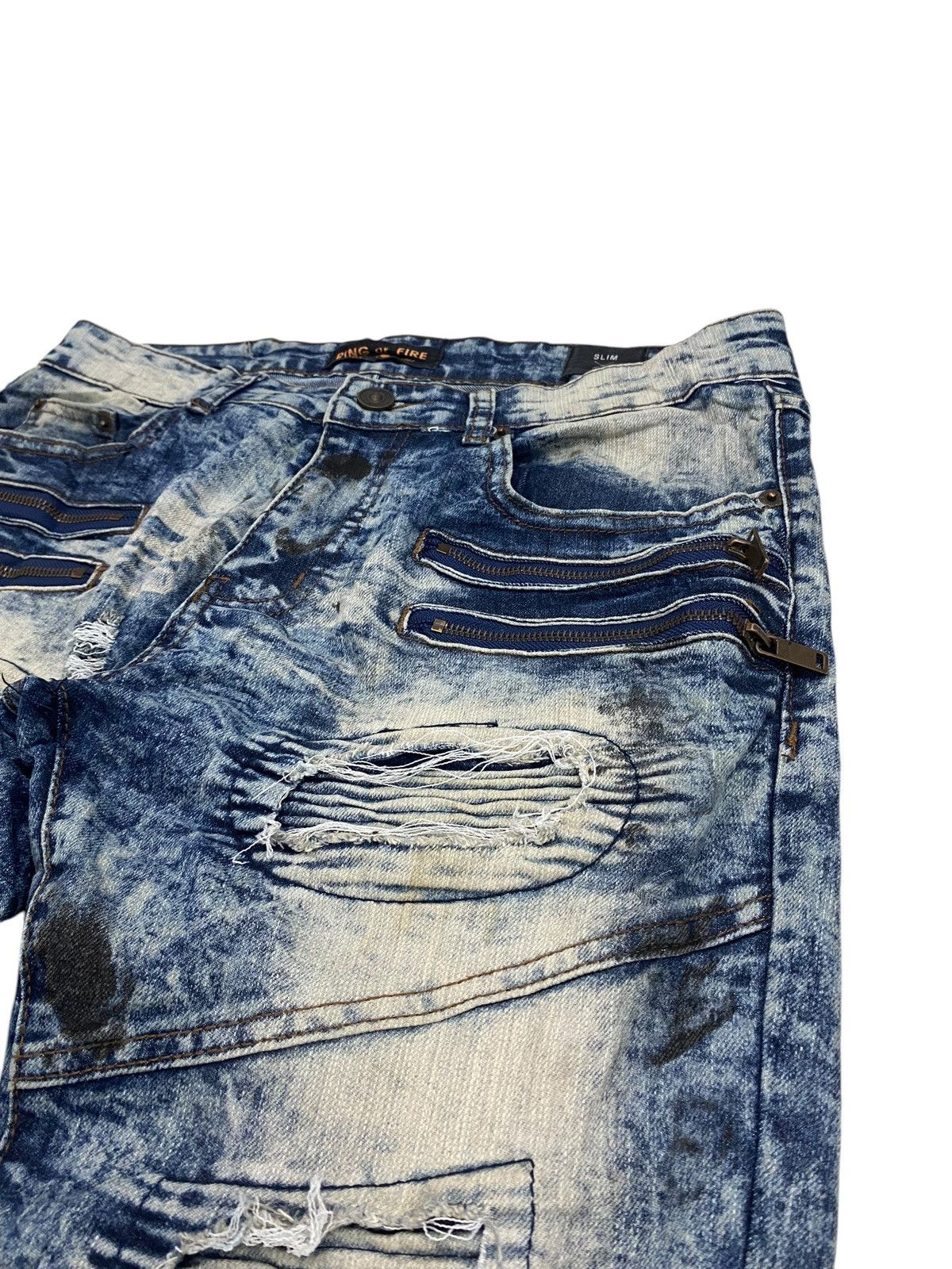 GOSTAR DE FUGA × Japanese Brand Ring of Fire Distressed Acid Washed Zipper Knee Honeycomb Size US 33 - 7 Thumbnail