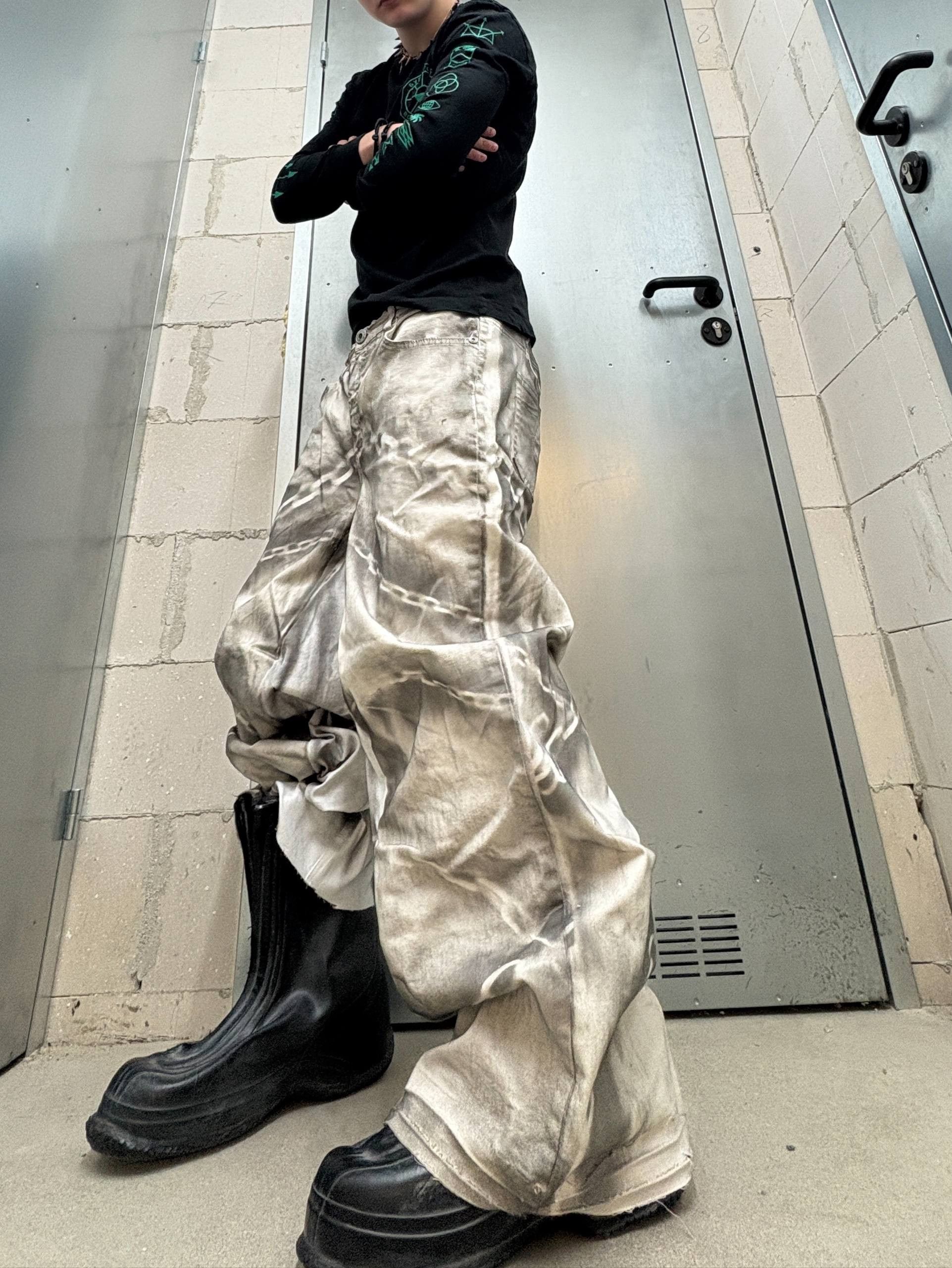 Japanese Brand Custom Black Baggy Distressed Jeans Painted Wide Leg Size US 31 - 3 Thumbnail