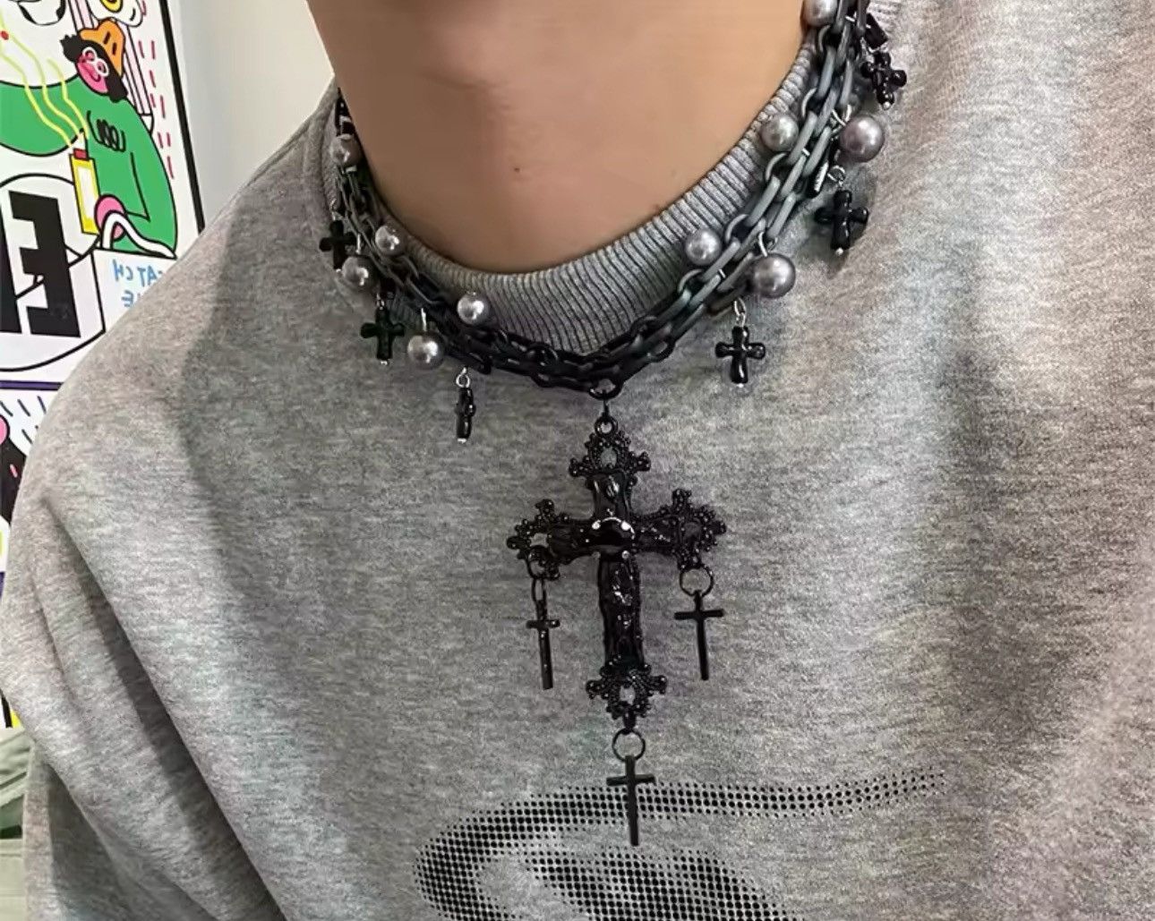 Jewelry Gothic Punk Streetwear Style Cross Chain Size ONE SIZE - 4 Thumbnail