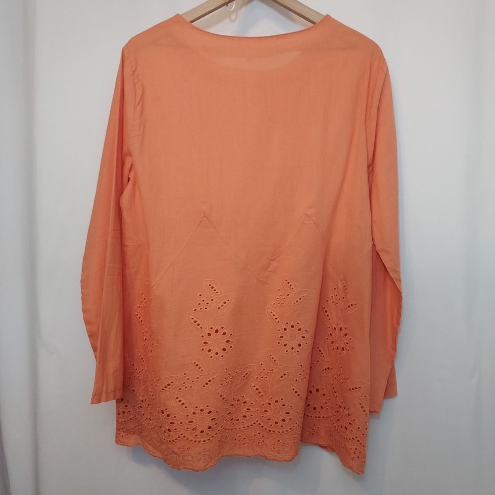 Other Light Pink Orange Floral Eyelet Lace Tunic Top Shirt Blouse Size XXL / US 16-18 / IT 52-54 - 3 Thumbnail