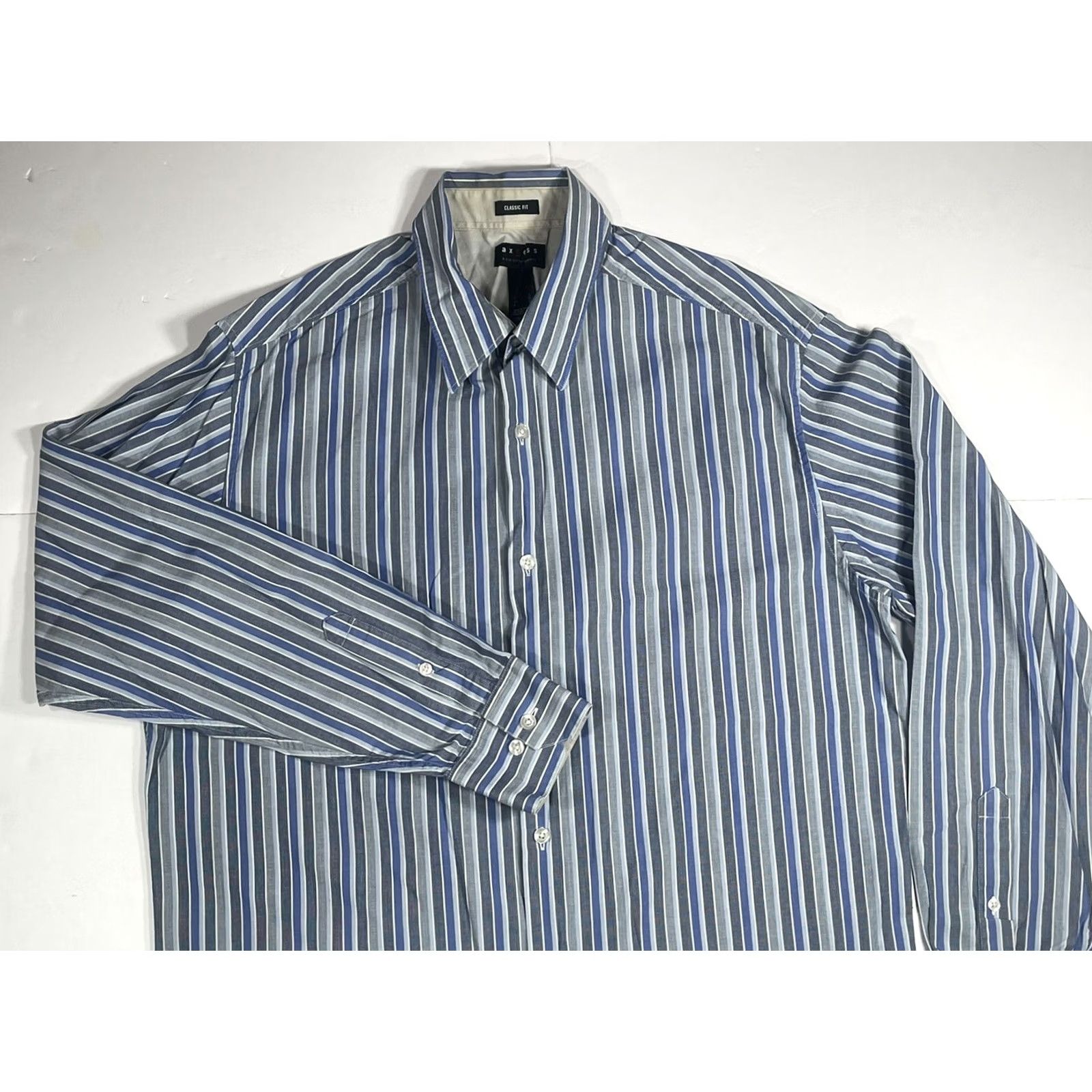 Vintage Axcess Shirt Mens L Casual Striped Cotton Long Sleeve Button Front Classic Fit Size US L / EU 52-54 / 3 - 2 Thumbnail