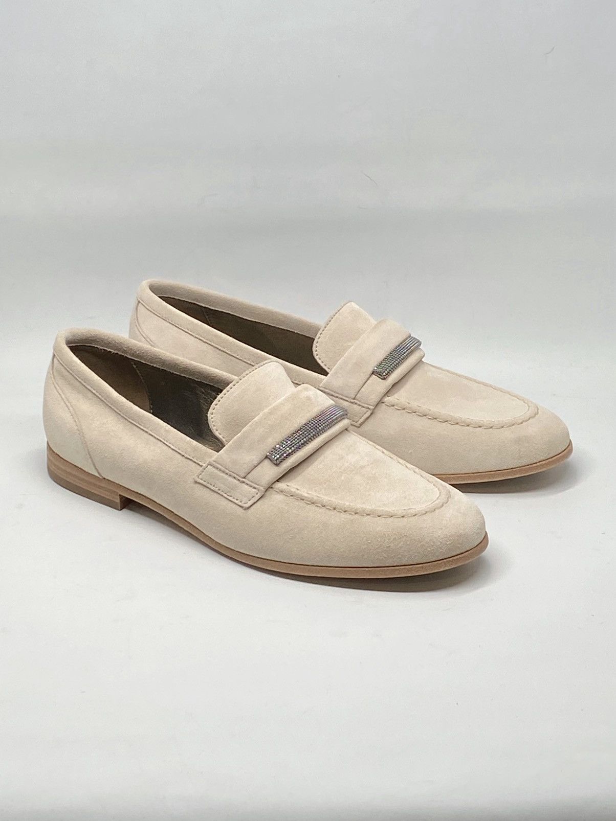 Brunello Cucinelli Embellished Suede Leather Loafers size 37