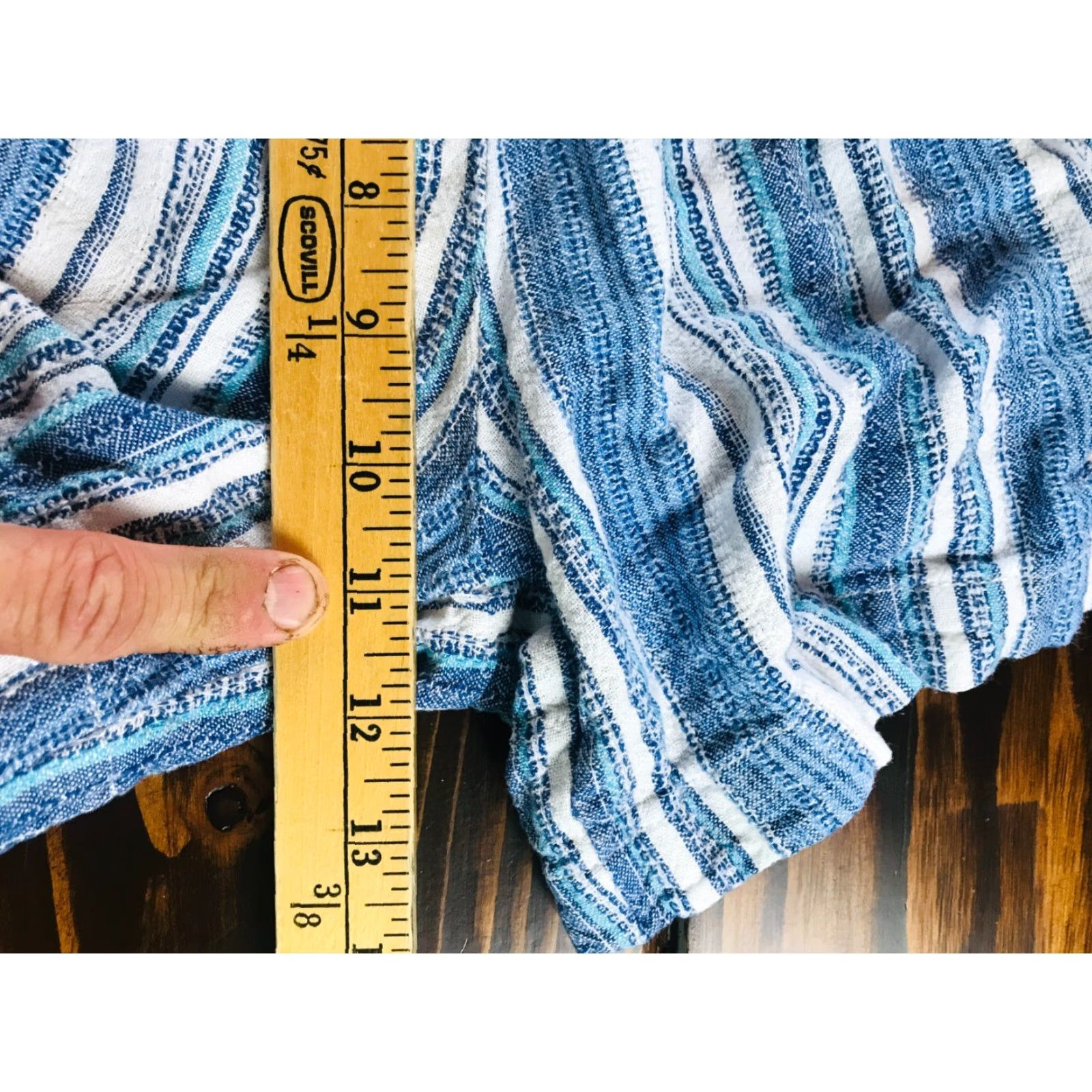 Vintage Briggs Shorts Women's Large Blue White Linen Blend Drawstring Flat Front Paperbag - Regular Fit - White/Blue Size ONE SIZE - 4 Thumbnail