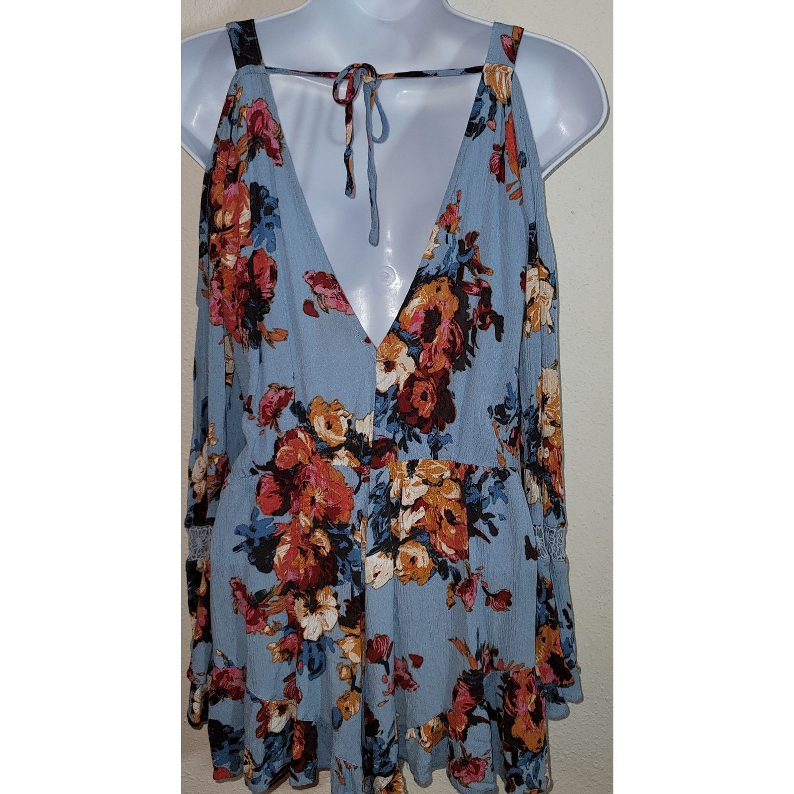 Other Chelesa & Violet Blue Floral Cold Shoulder Women's Romper L Size 34" / US 12 / IT 48 - 3 Thumbnail