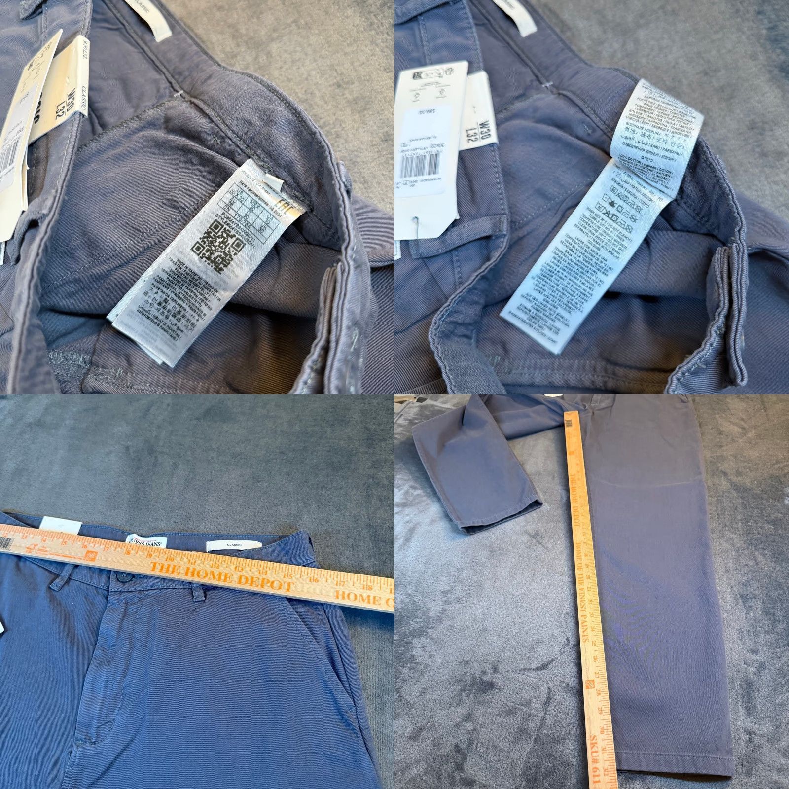 Guess Guess Jeans Chino Pants Mens 30x32 Flat Front Regular Fit Grey Canvas Cotton Blend 5-Pocket Wrinkle Resistant Casual Business Size US 30 / EU 46 - 8 Thumbnail