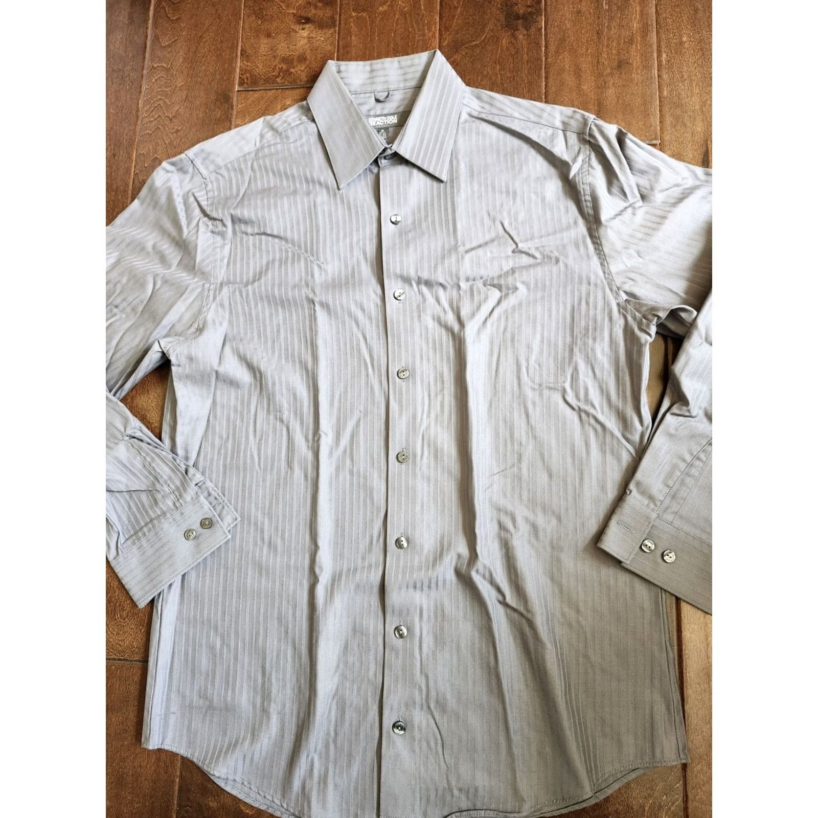 Kenneth Cole Kenneth Cole Reaction Dress Shirt Gray Stripe - M - Men - Button - Long Sleeve - 100% Cotton Size 40R - 3 Thumbnail