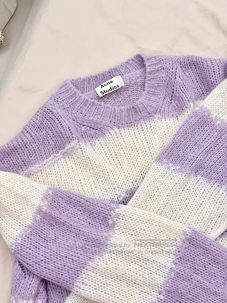 Acne Studios Acne Studios Purple and White Striped Hole Sweater Classic Size S / US 4 / IT 40 - 1 Thumbnail