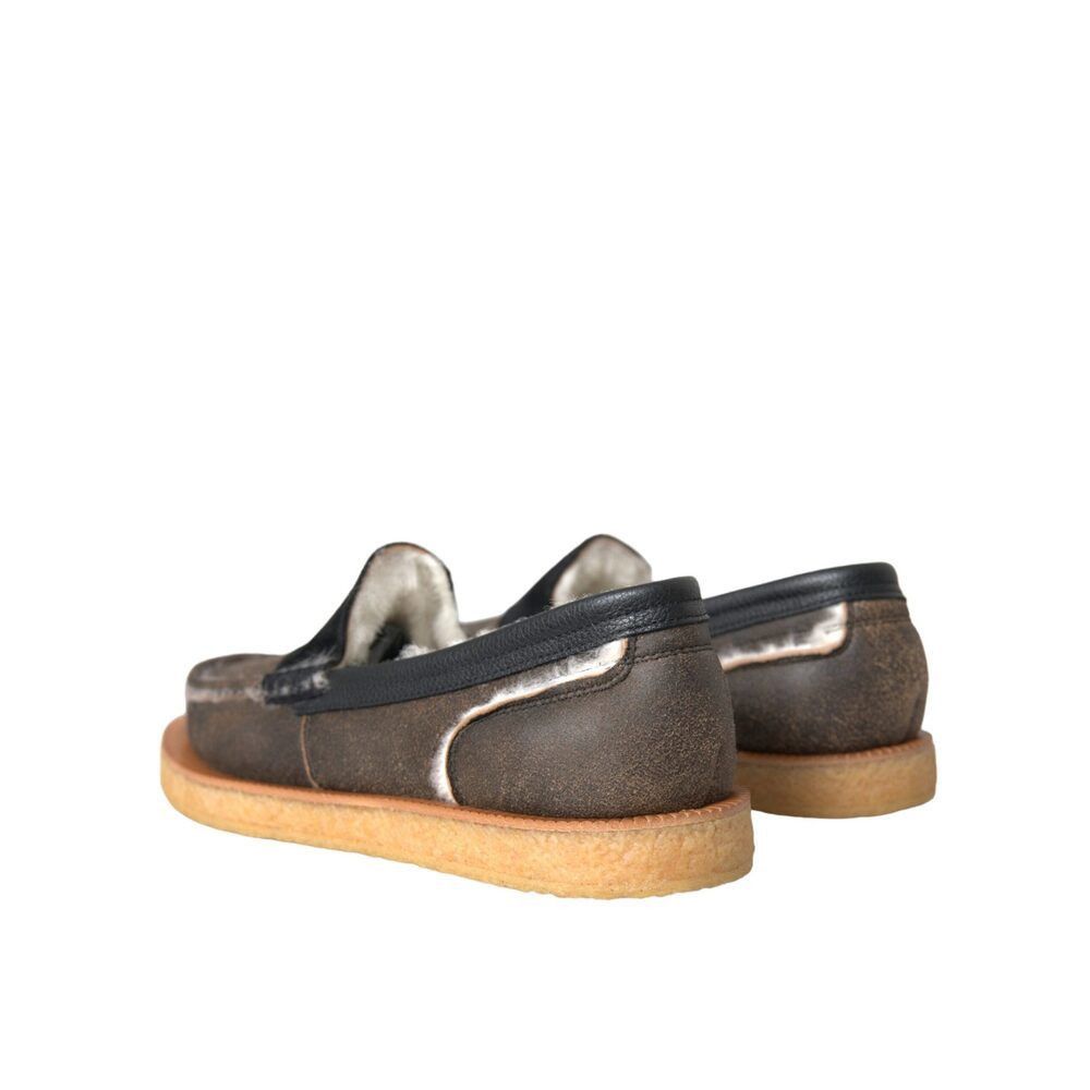 Dolce & Gabbana Dolce & Gabbana Brown Black Fur Leather Loafers Men Shoes Size US 7 / EU 40 - 4 Thumbnail