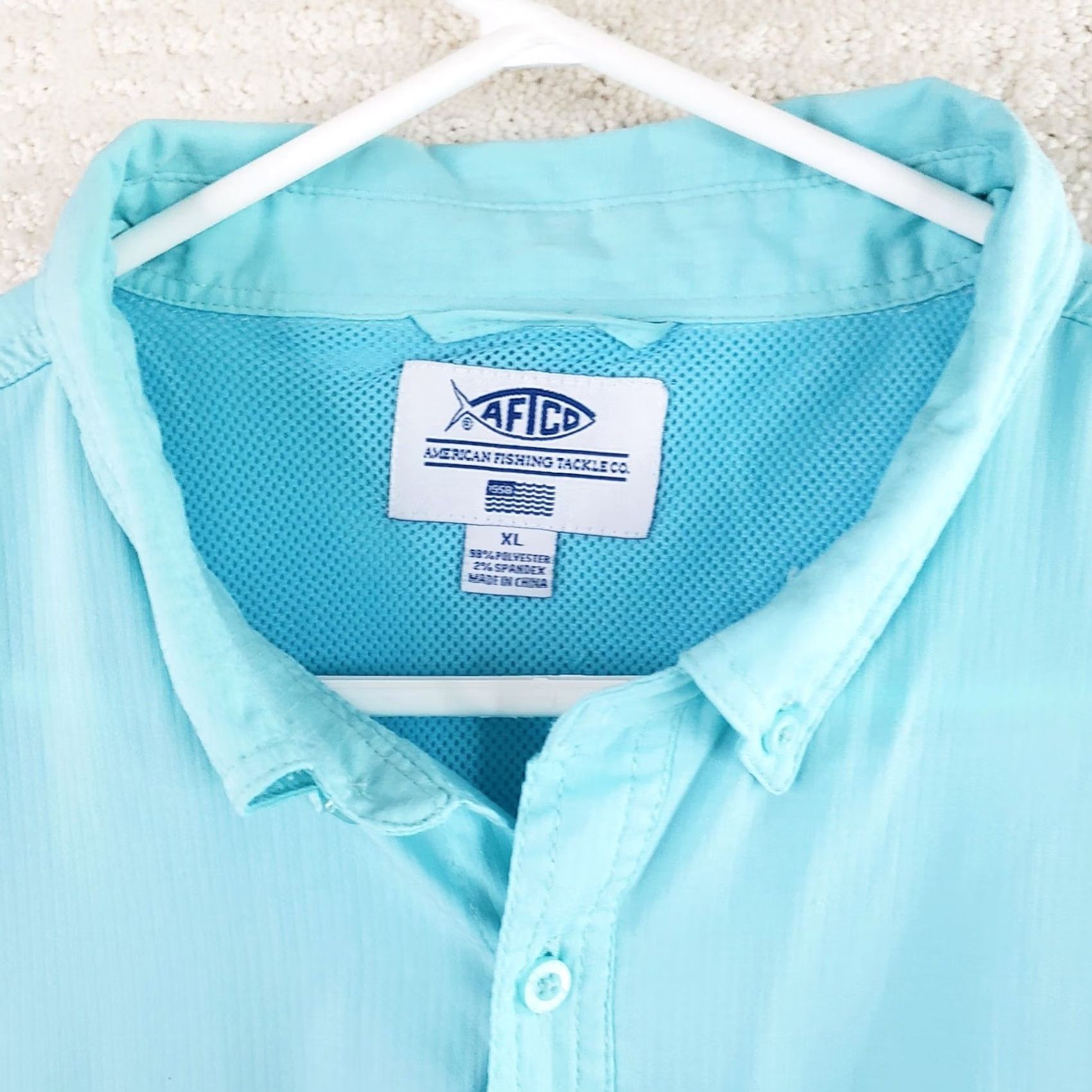 Vintage AFTCO Aftech Men XL Blue Short Sleeve 2 Pocket Button Front Fishing Shirt Size US XL / EU 56 / 4 - 6 Thumbnail