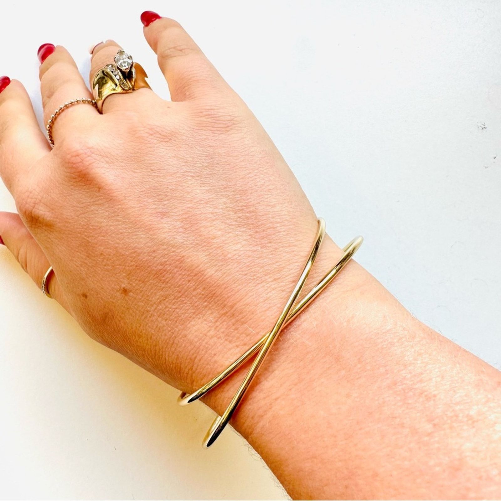 Nordstrom NEW NORDSTROM 14kt Gold Band Twisted Bracelet Bangle Cuff Size ONE SIZE - 4 Thumbnail
