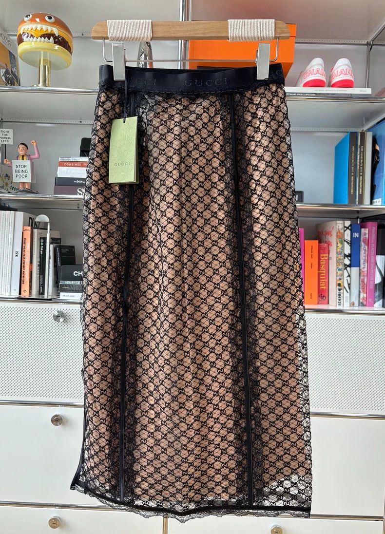Gucci Gucci Monogram Lace Split Midi Skirt - dmc Size US 30 / EU 46 - 1 Thumbnail
