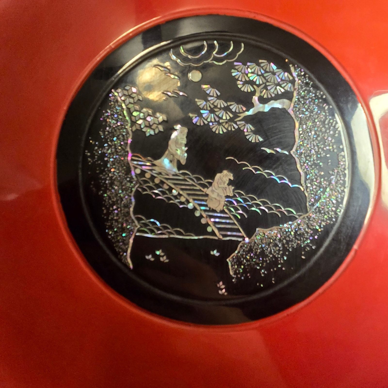 Vintage Antique Japanese Ryukyuan Lacquerware Plate Mother of Pearl Size 26 - 9 Thumbnail