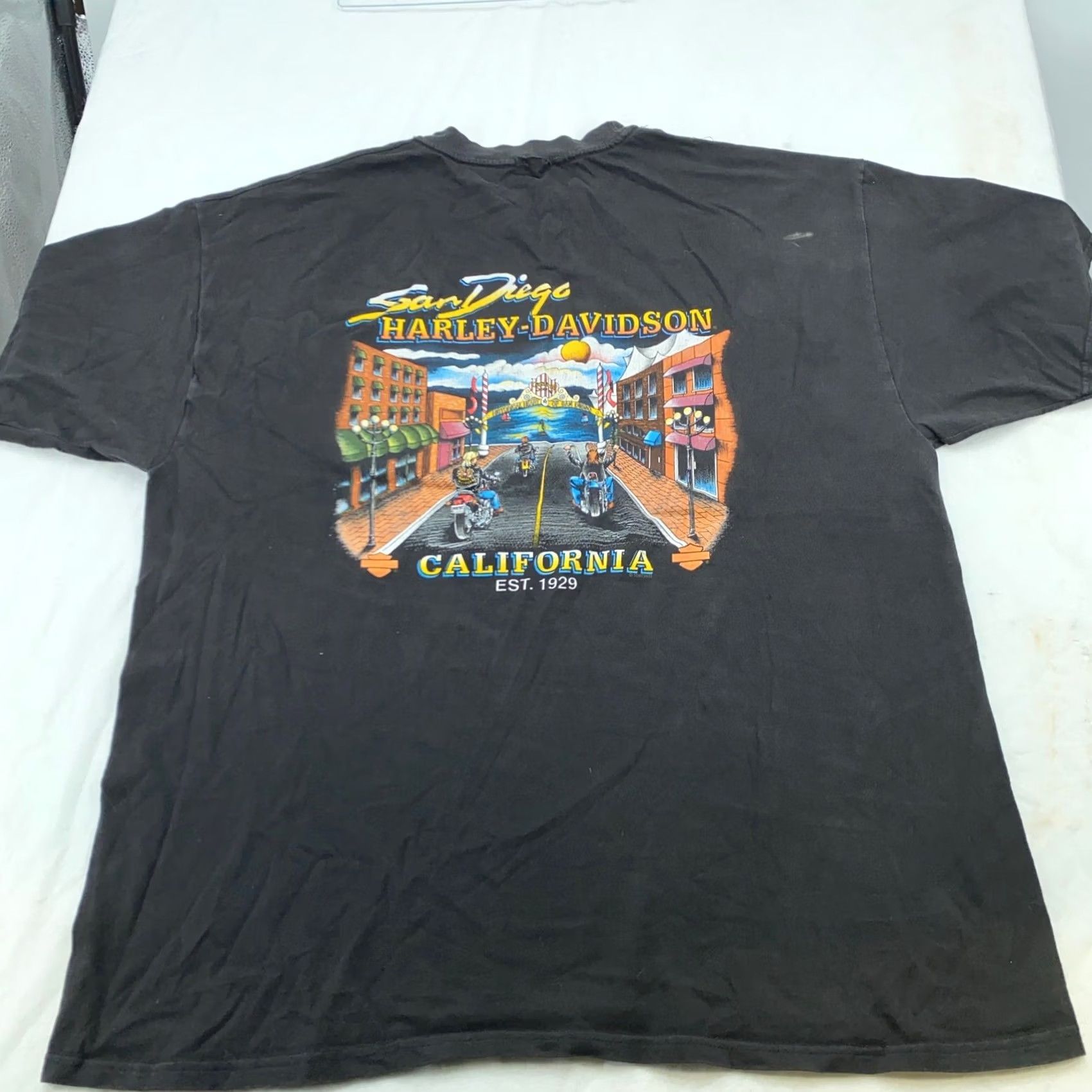 Harley Davidson VINTAGE Harley-Davidson T-Shirt XL Black Men 90s Biker Motorcycle San Diego California Pocket Crew Neck Short Sleeve Double-Sided 80s 90s Shirt Mens Size US XL / EU 56 / 4 - 4 Thumbnail