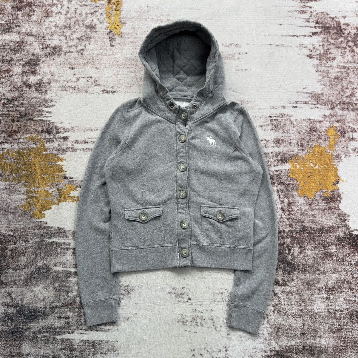 Abercrombie & Fitch ABERCROMBIE & FITCH VINTAGE GREY CROPPED EMBROIDED LOGO HOOD Size US XS / EU 42 / 0 - 1 Thumbnail