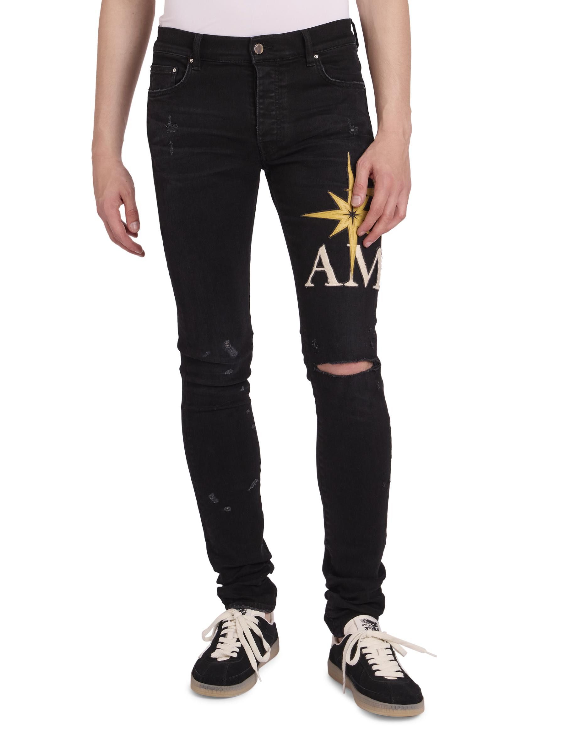 Amiri os11x0625 Starburst Applique Skinny Jeans in Vintage Black Size US 32 / EU 48 - 1 Thumbnail